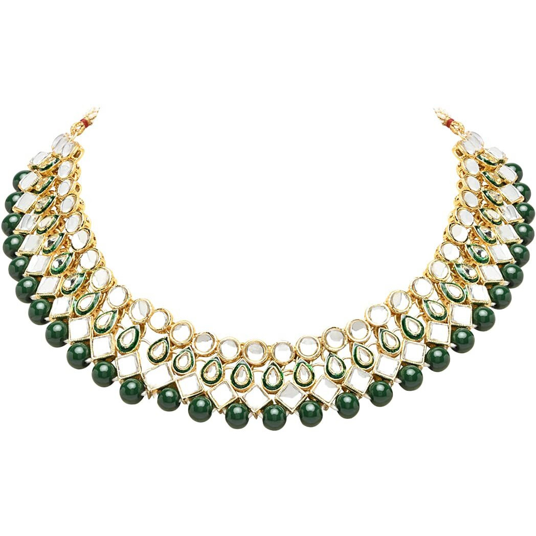 I Jewels 18K Gold Plated Traditional Kundan & Pearls Choker Necklace Jewellery Set with Earrings for Women and girls(IJ362G)
