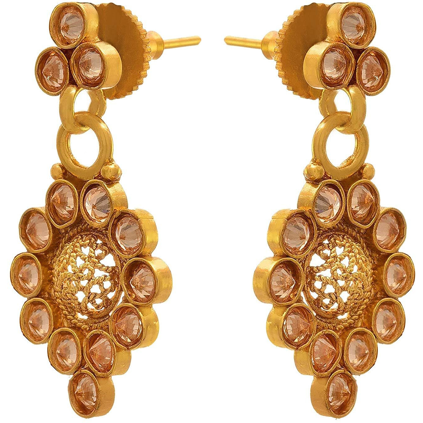 JFL - Jewellery for Less Traditional Ethnic One Gram Gold Plated Polki Diamond Designer Necklace Set with Earrings for Women & Girls.,Valentine