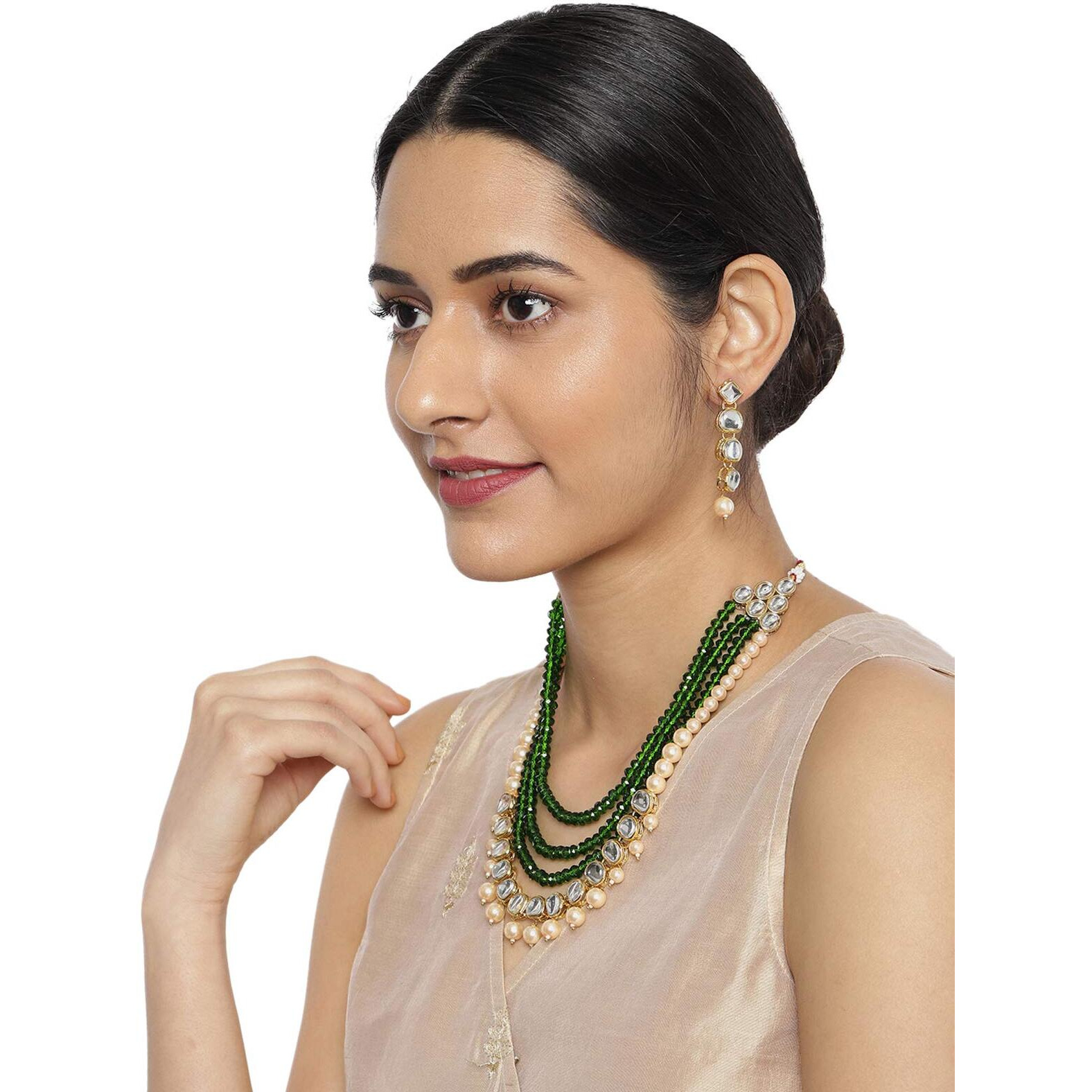 ZAVERI PEARLS Designer Multi Layered Kundan Necklace Set For Women-ZPFK9179