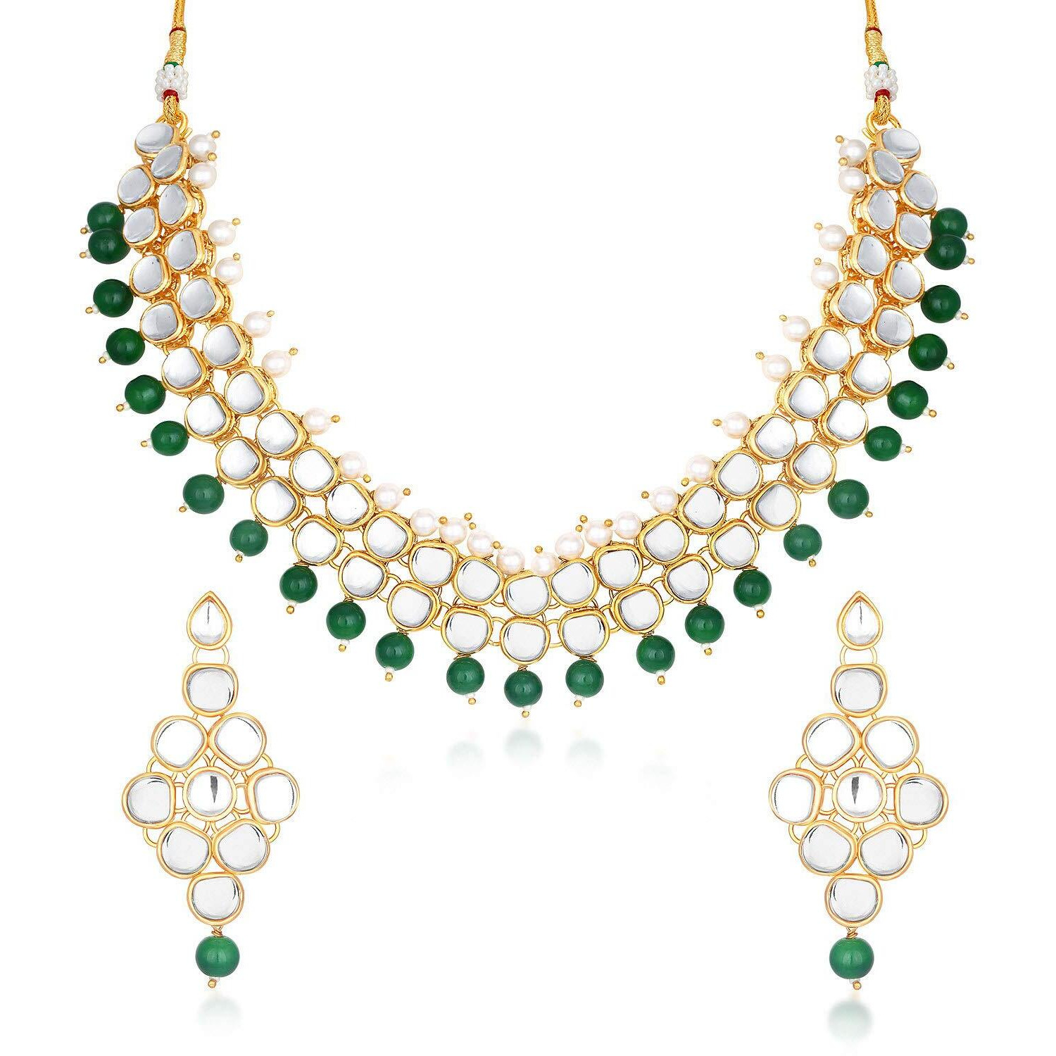 Sukkhi Gold Plated Kundan Pearl Fancy Choker Necklace Set Traditional Jewellery Set with Earrings for Women & Girls (N73508_D1)