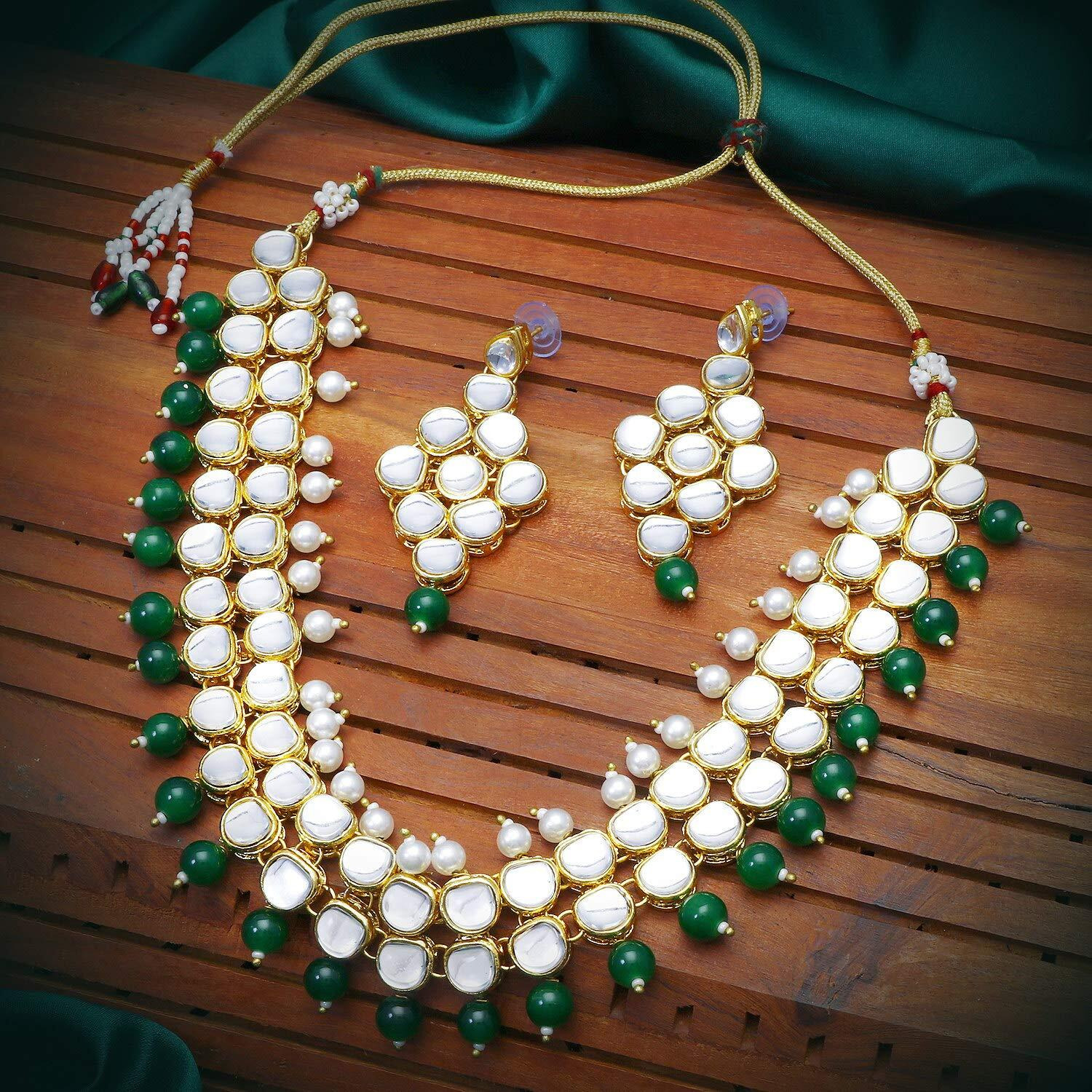 Sukkhi Gold Plated Kundan Pearl Fancy Choker Necklace Set Traditional Jewellery Set with Earrings for Women & Girls (N73508_D1)