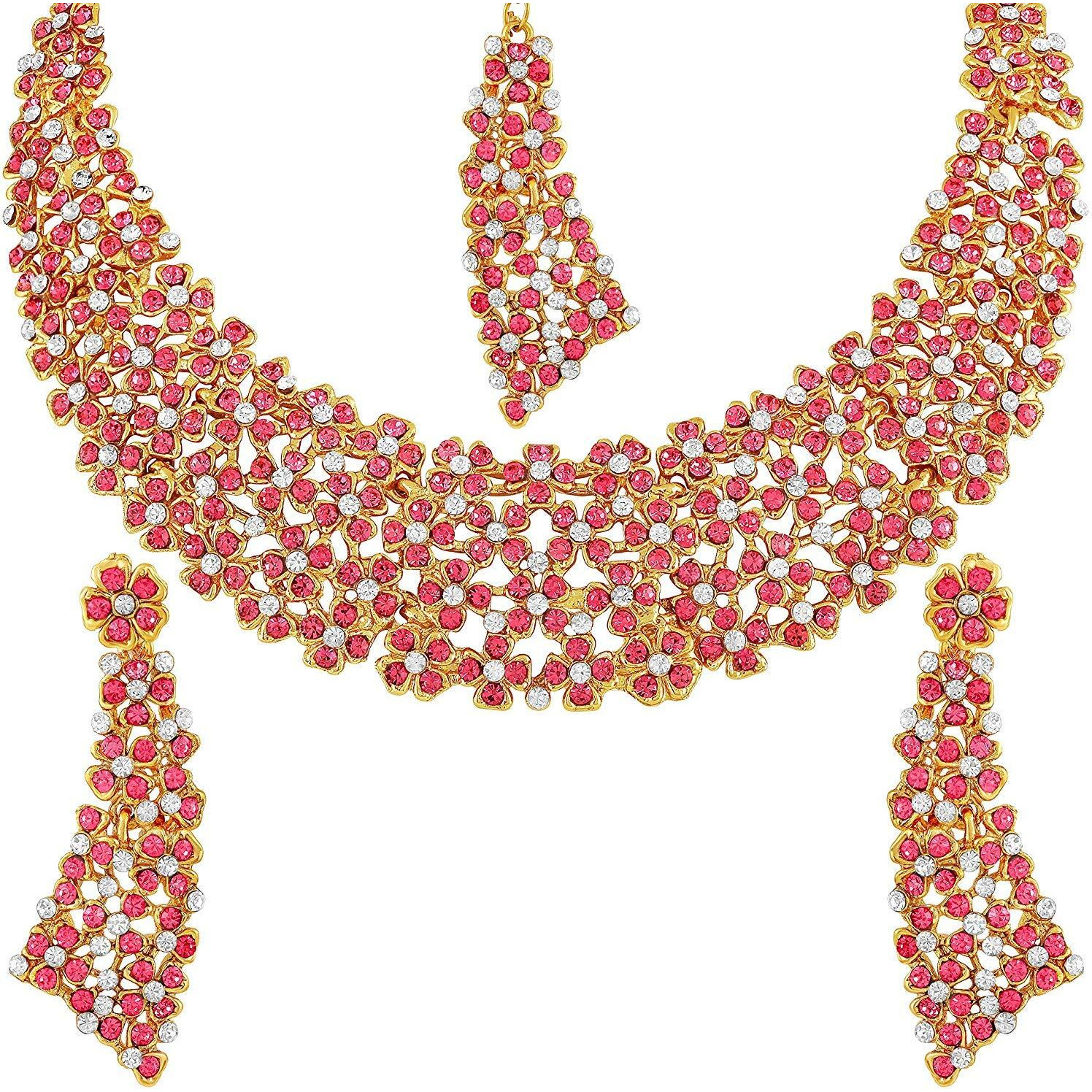 I Jewels Traditional Gold Plated Kundan Pearl Wedding Choker Necklace Set Earrings & Maang Tikka for Women (M4126Q)