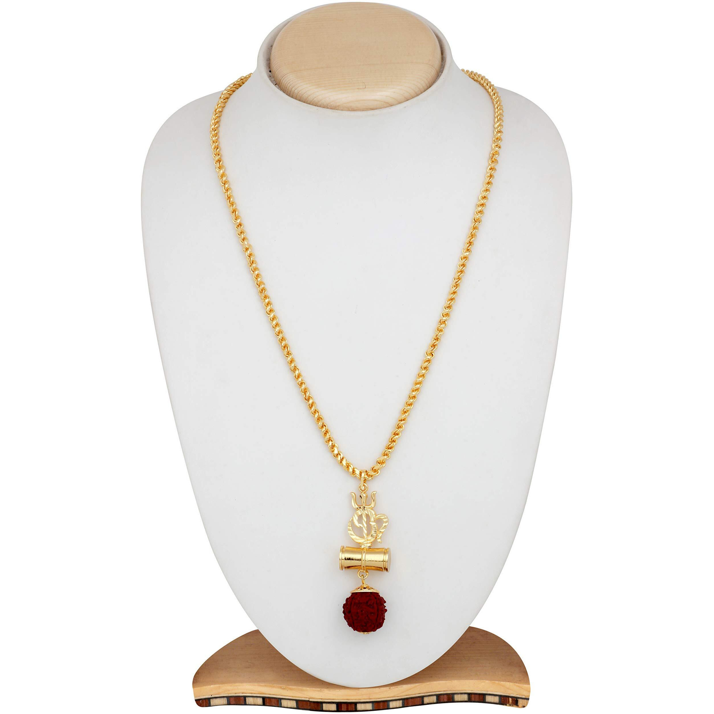 Mahi OM Trishul and Shiva Damru Religious Pendant with 20 Inch Rope Chain for Men and Women PS1101713G