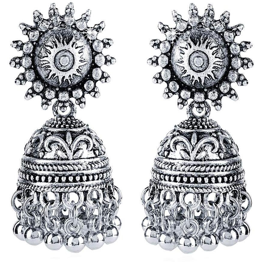 Yellow Chimes Stylish Floral Crafted Theme Silver Oxidized Necklace Set with Earrings Oxidized Jewellery Sets for Women and Girls