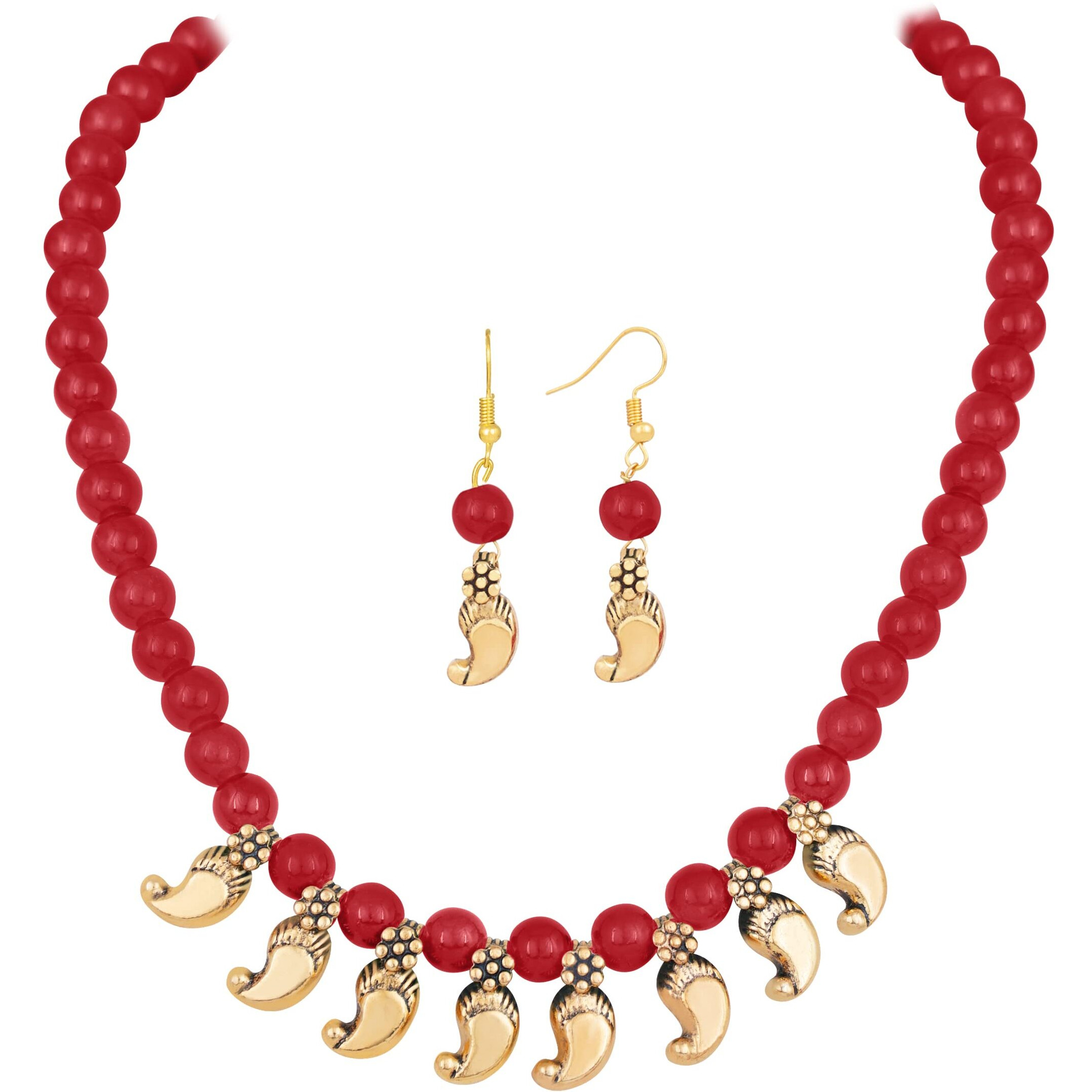 JFL - Jewellery for Less Gold Plated Kaerie Maroon Onyx Stone Necklace Set for Women and Girls,Valentine