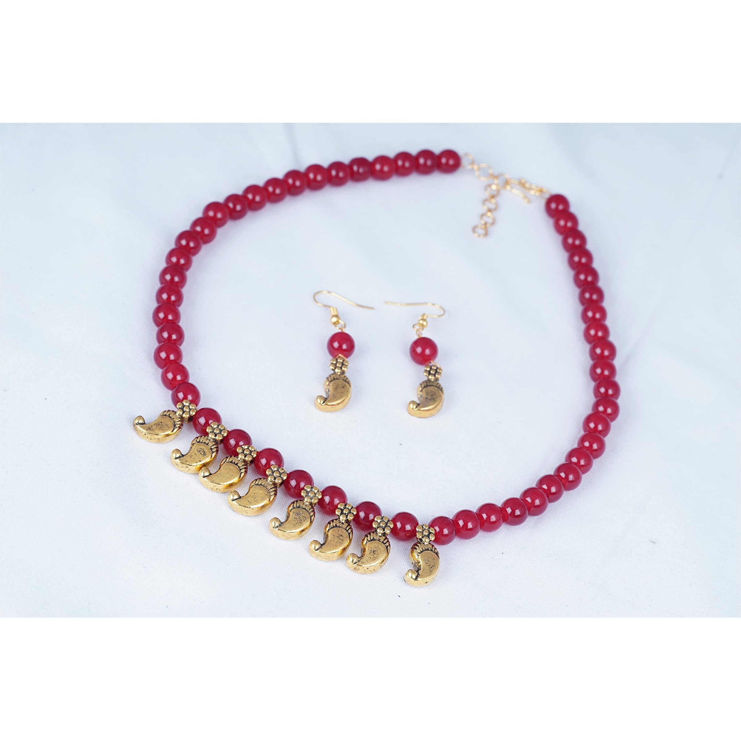 JFL - Jewellery for Less Gold Plated Kaerie Maroon Onyx Stone Necklace Set for Women and Girls,Valentine