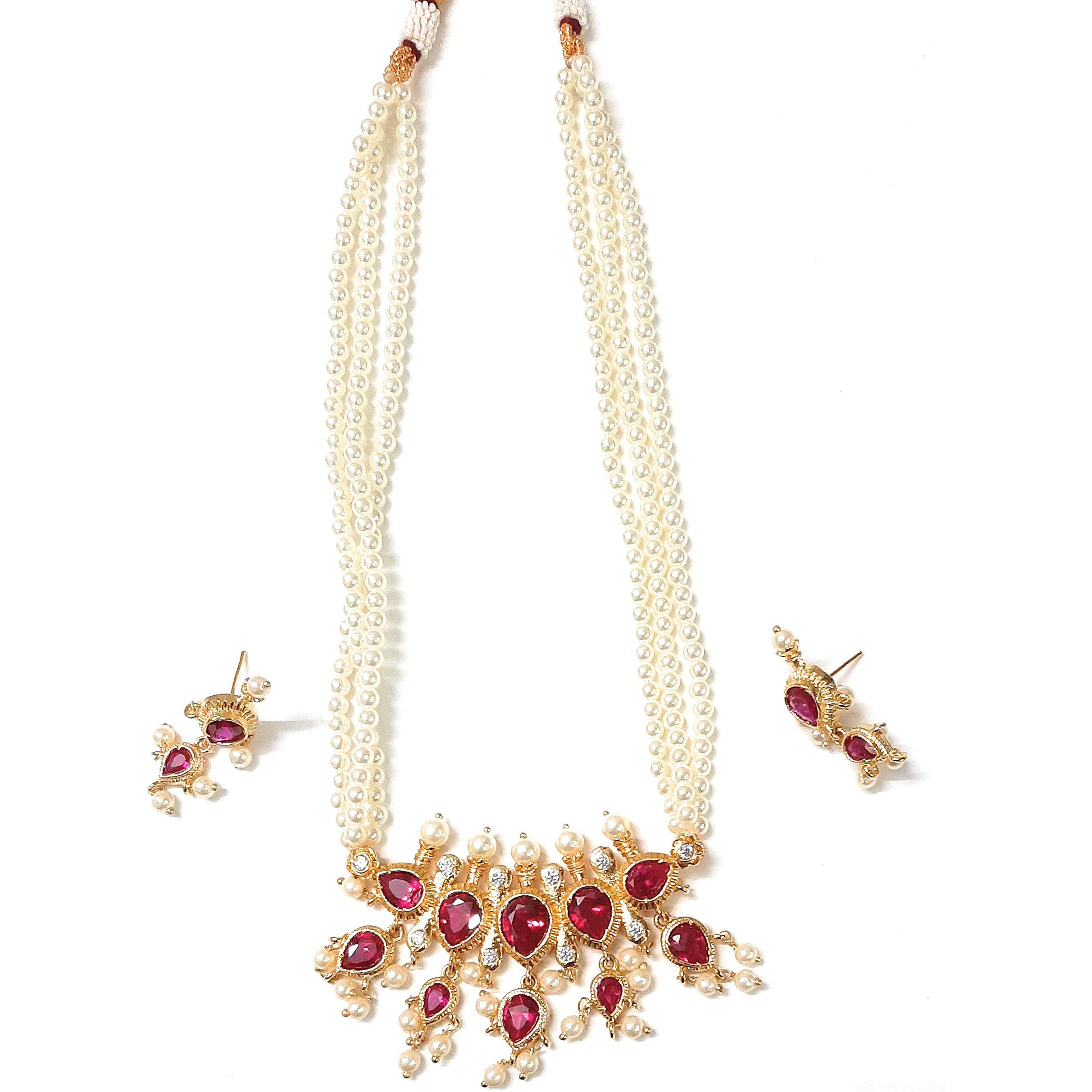 Moteeya Red american diamond pearl Maharashtrian tanmani with tops for women gold platted