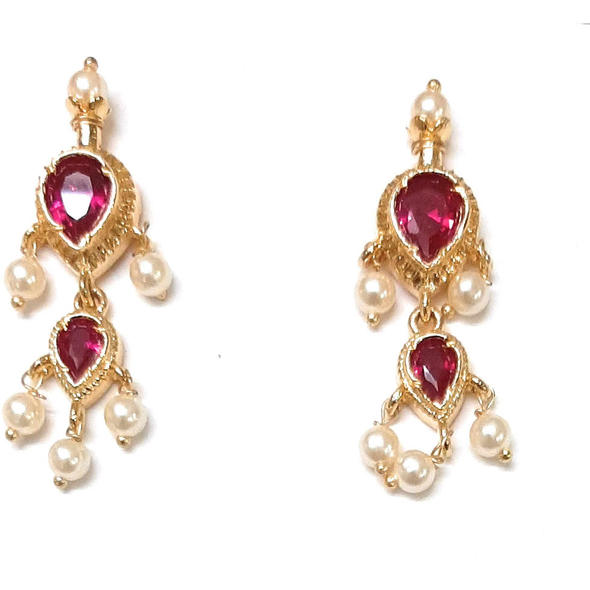 Moteeya Red american diamond pearl Maharashtrian tanmani with tops for women gold platted