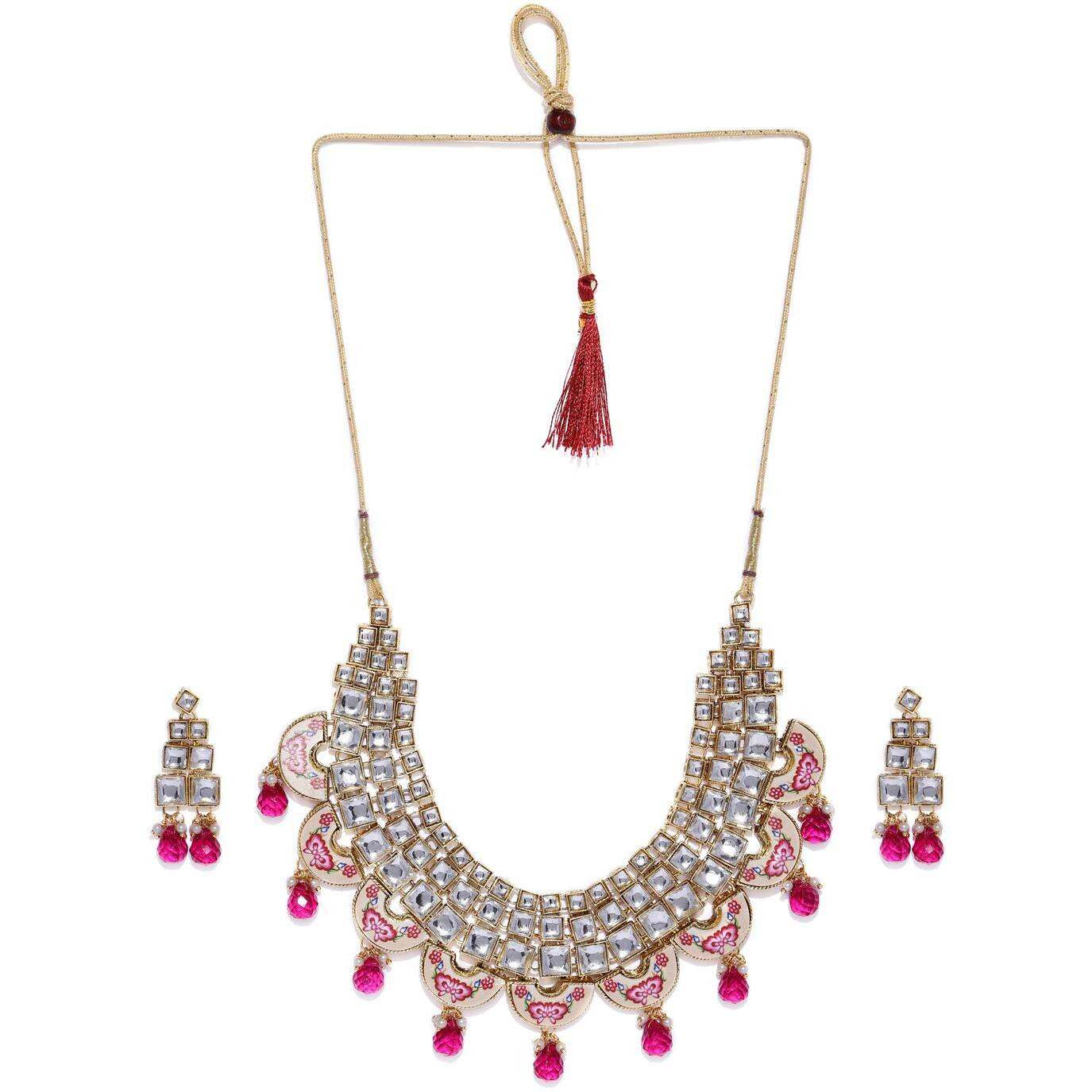 ZAVERI PEARLS Kundan & Beads Flower Design Necklace Set For Women-ZPFK9096