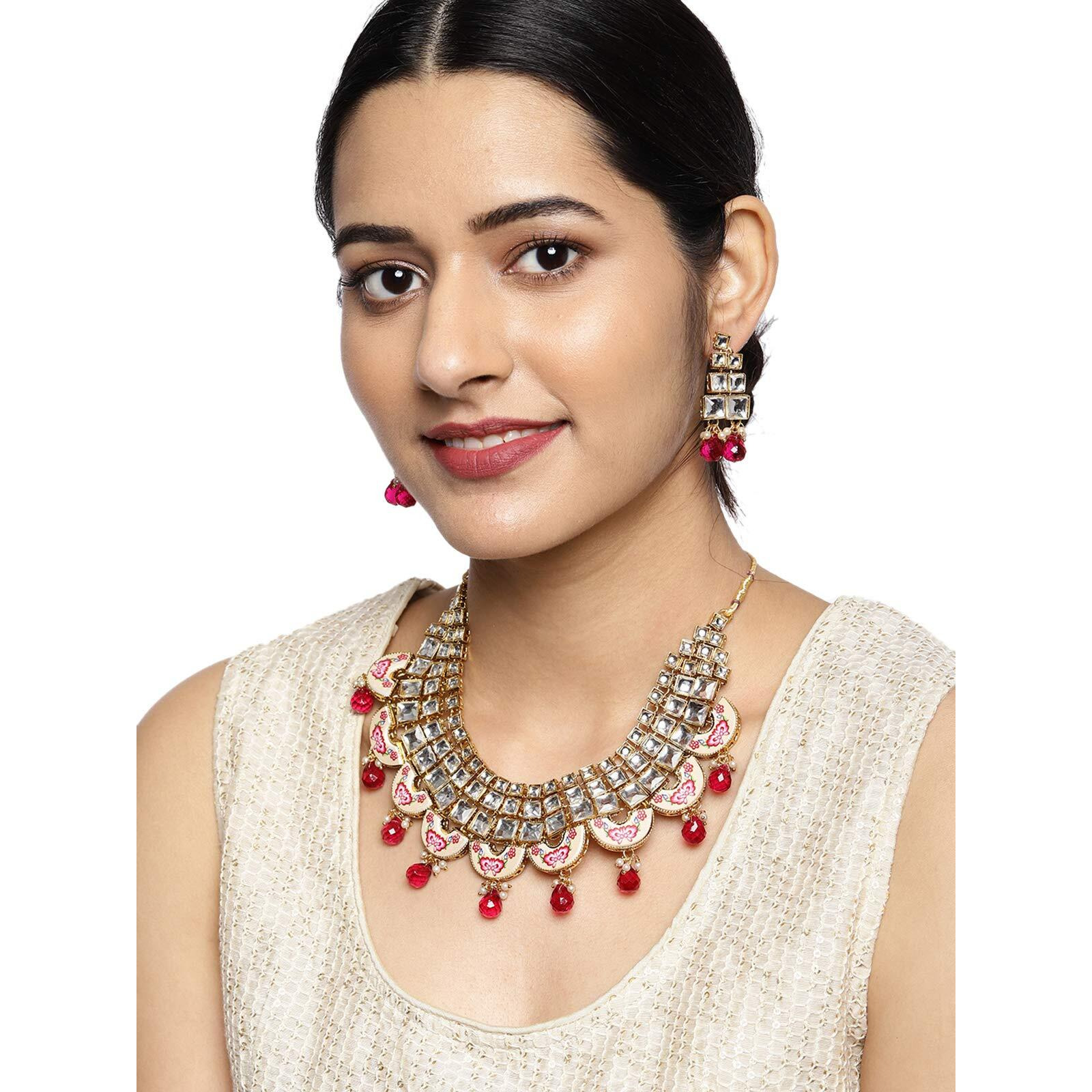 ZAVERI PEARLS Kundan & Beads Flower Design Necklace Set For Women-ZPFK9096