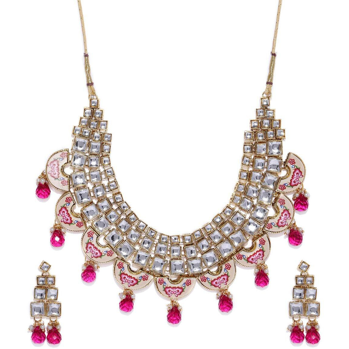 ZAVERI PEARLS Kundan & Beads Flower Design Necklace Set For Women-ZPFK9096