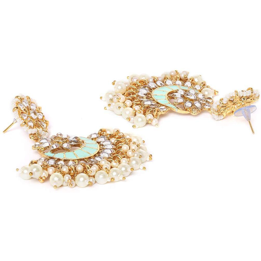 ZAVERI PEARLS Enamelling Sea Green Kundan Choker Necklace, Earring & Maangtikka Set For Women-ZPFK9658