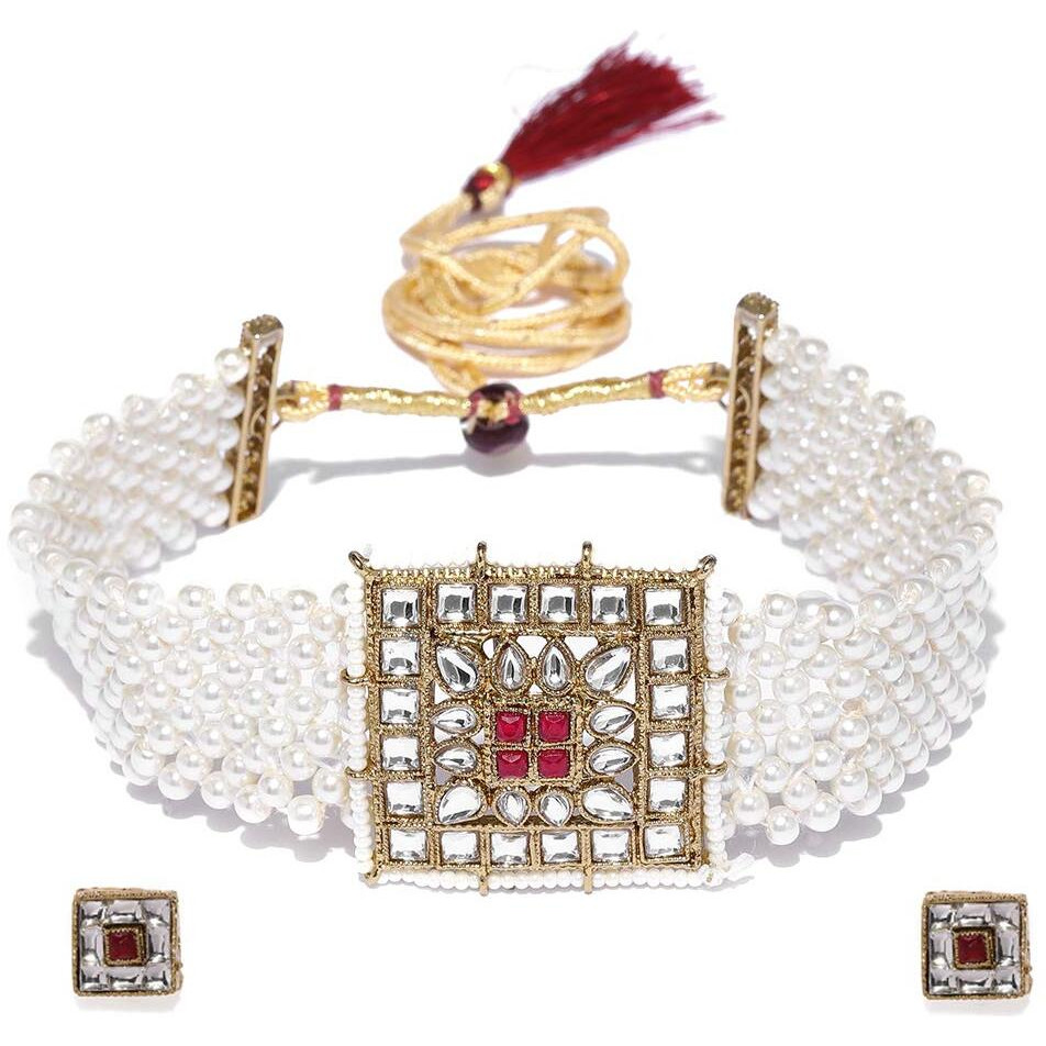ZAVERI PEARLS Gold Plated Pearls Choker Necklace Set For Women-ZPFK9104