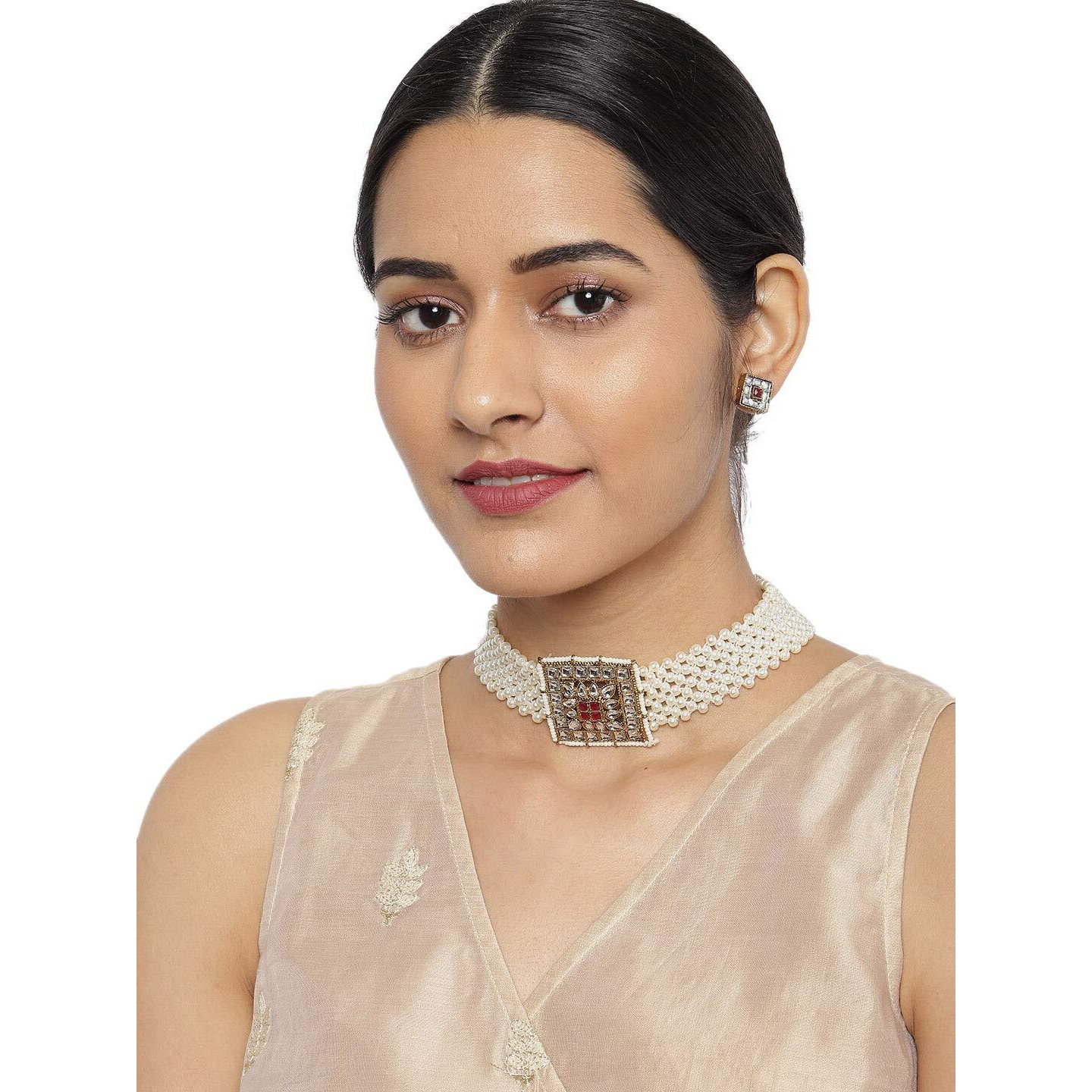 ZAVERI PEARLS Gold Plated Pearls Choker Necklace Set For Women-ZPFK9104