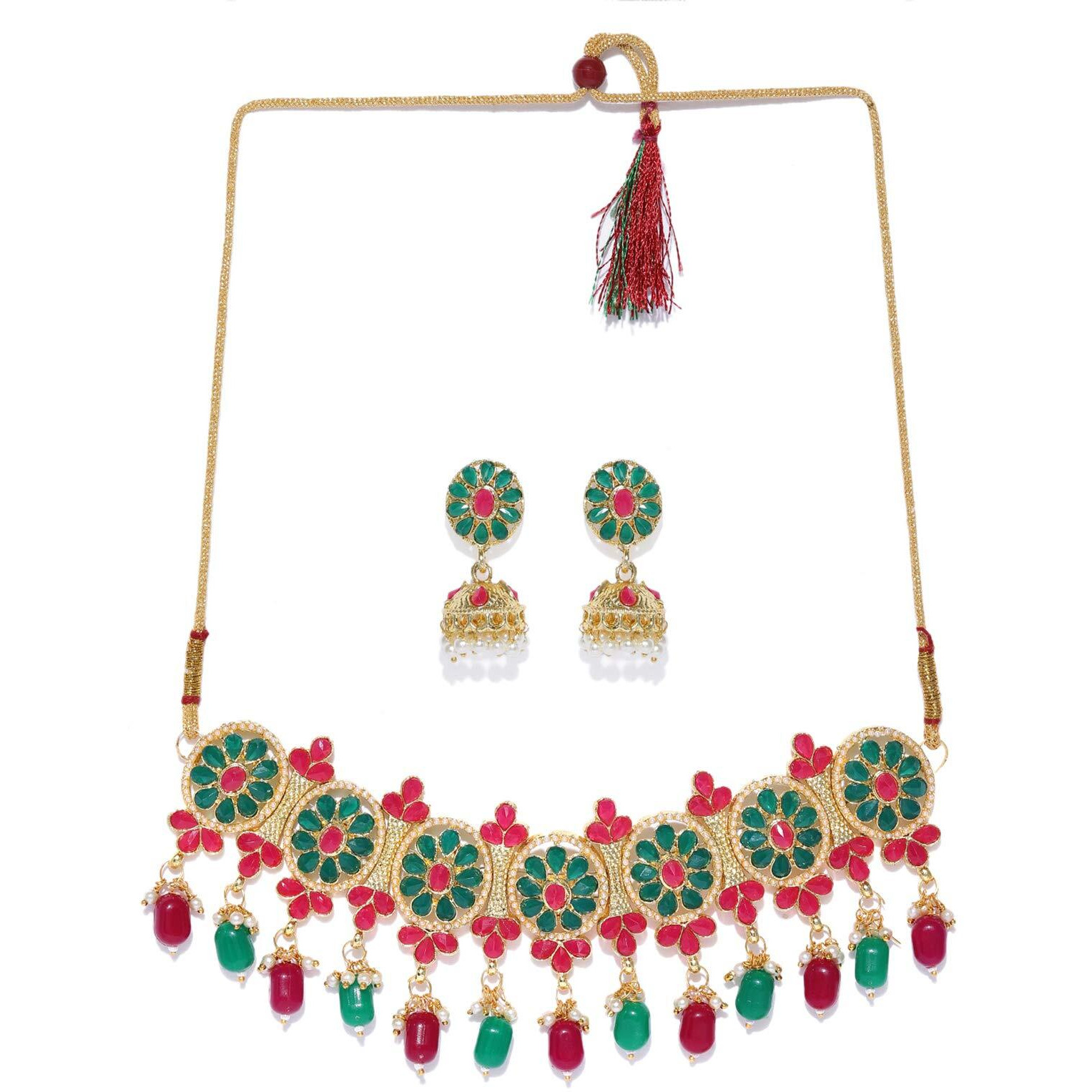ZAVERI PEARLS Floral Design Embellished With Stones And Beads Necklace Set For Women-ZPFK8872