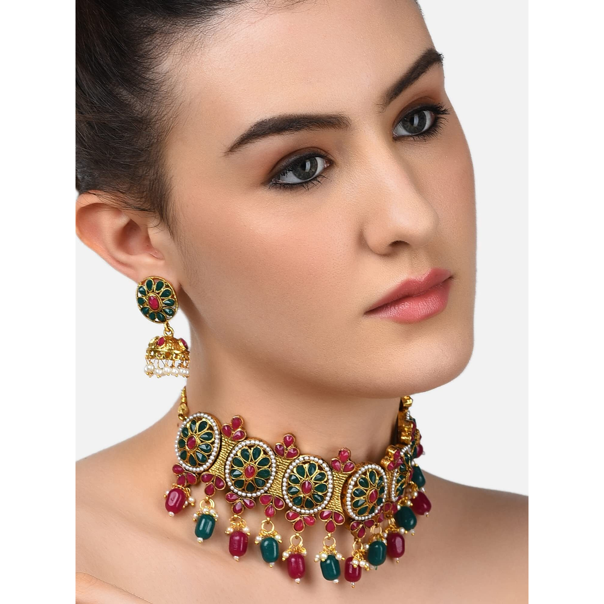 ZAVERI PEARLS Floral Design Embellished With Stones And Beads Necklace Set For Women-ZPFK8872