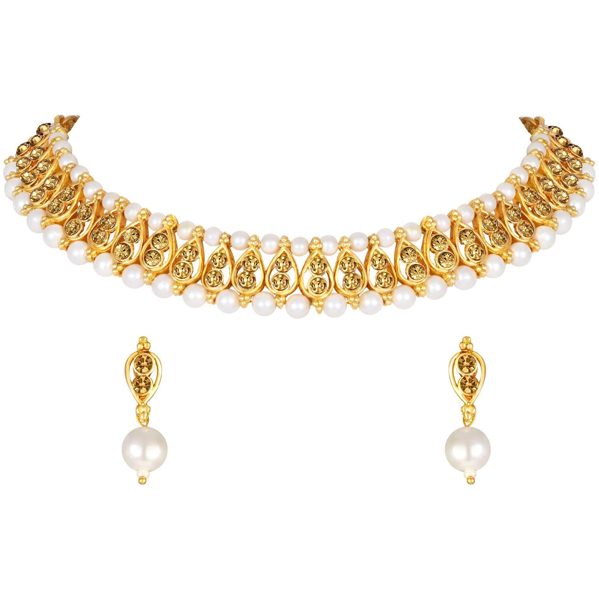 Shining Diva Fashion Latest Choker Design Necklace Set For Women Traditional Pearl Gold Plated Jewellery Set for Women (Lct) (11041s)