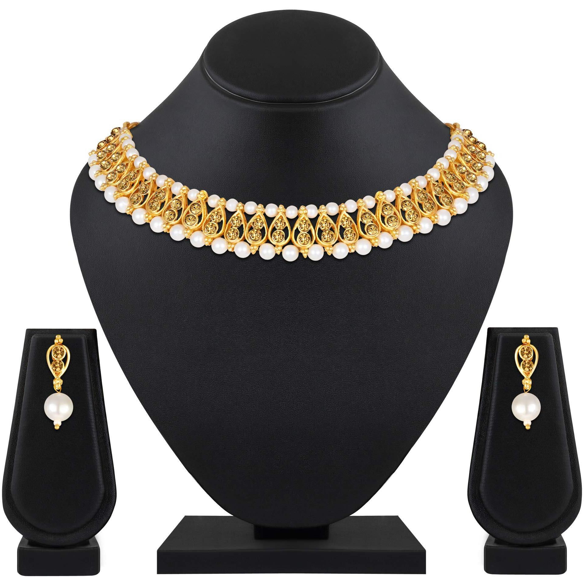 Shining Diva Fashion Latest Choker Design Necklace Set For Women Traditional Pearl Gold Plated Jewellery Set for Women (Lct) (11041s)