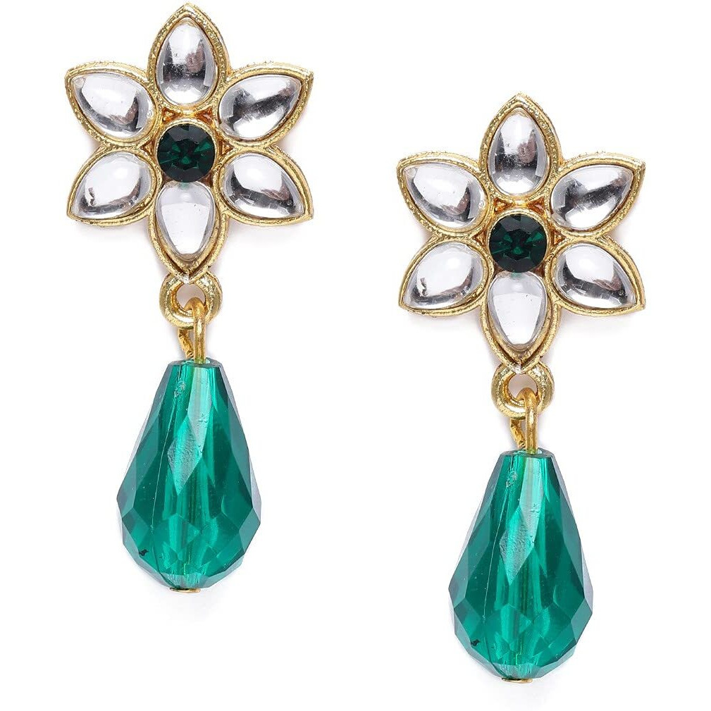 ZAVERI PEARLS Green Meenakari Multistrand Pearls Choker Necklace & Earring Set For Women-ZPFK10258