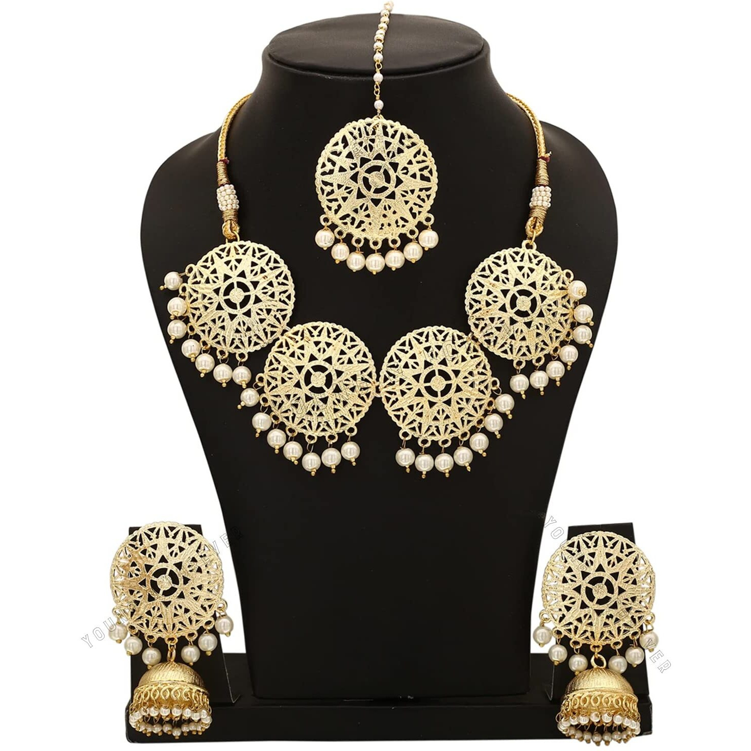 Young & Forever Gift Filigree Designer Gold Tone Choker Necklace Set For Women and Girls