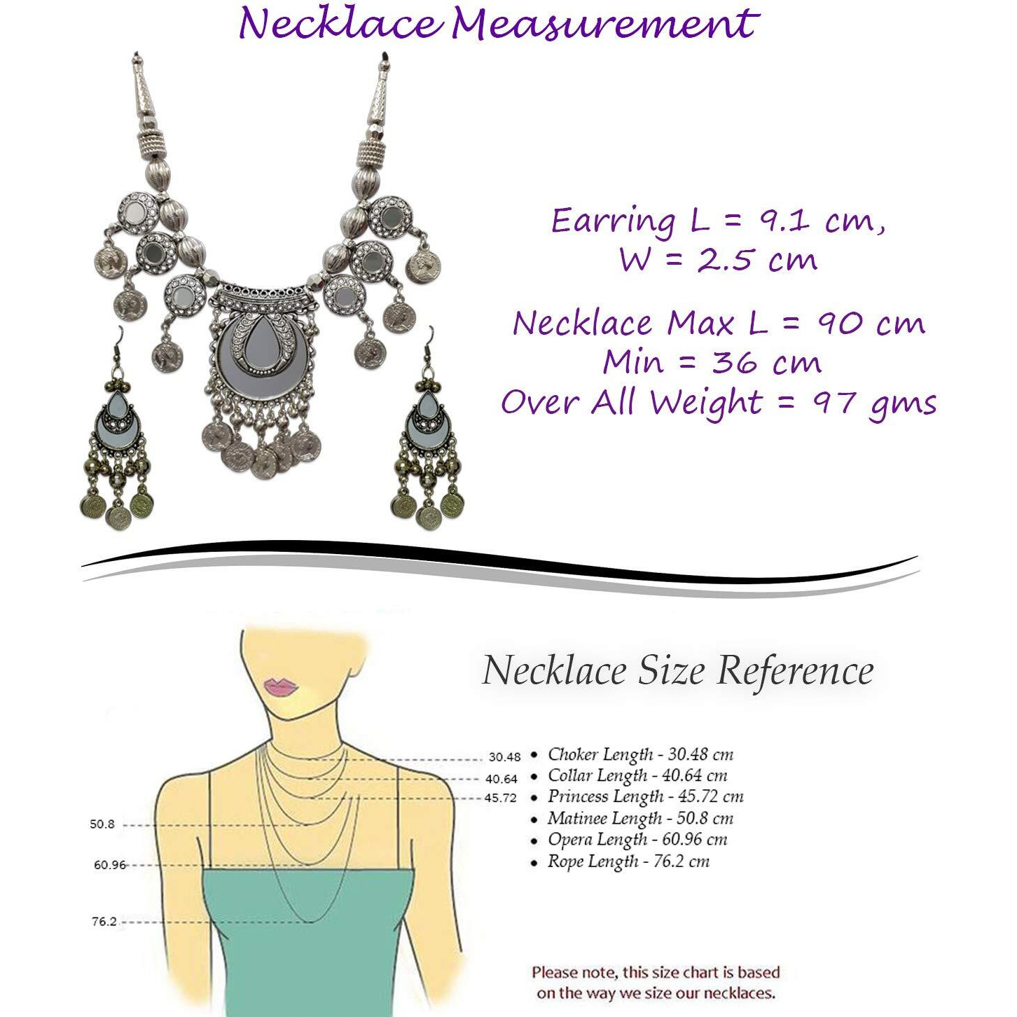 Young & Forever Gift White Boho Gypsy Antique Silver Afghani Oxidised Mirror Princess Length Dangler Earring and Tribal Necklace Set for Women