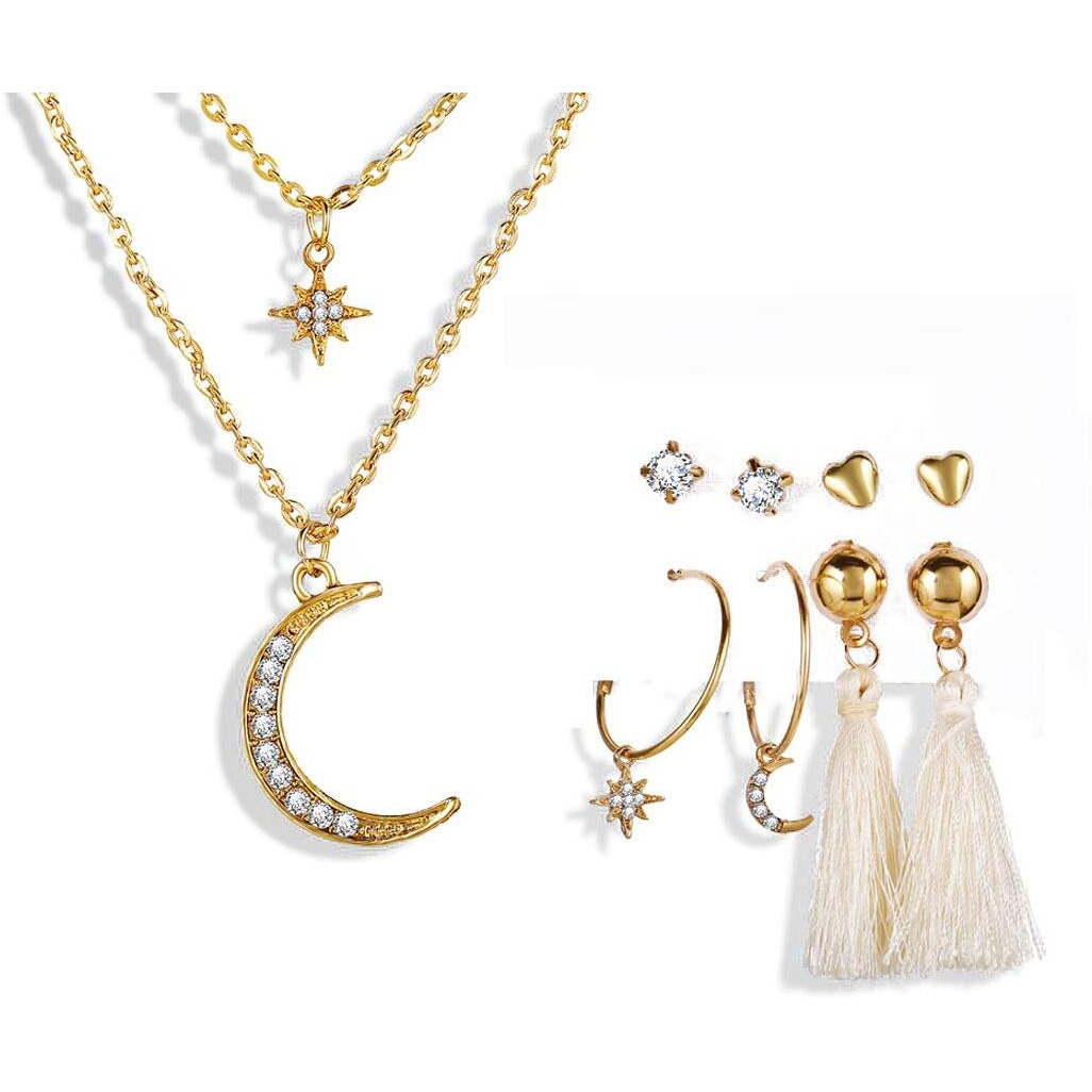 Jewels Galaxy Wonderful AD Gold Plated Earrings with Necklace for Women/Girls (CT-CB-MIXV-49534)