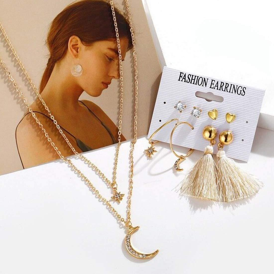 Jewels Galaxy Wonderful AD Gold Plated Earrings with Necklace for Women/Girls (CT-CB-MIXV-49534)