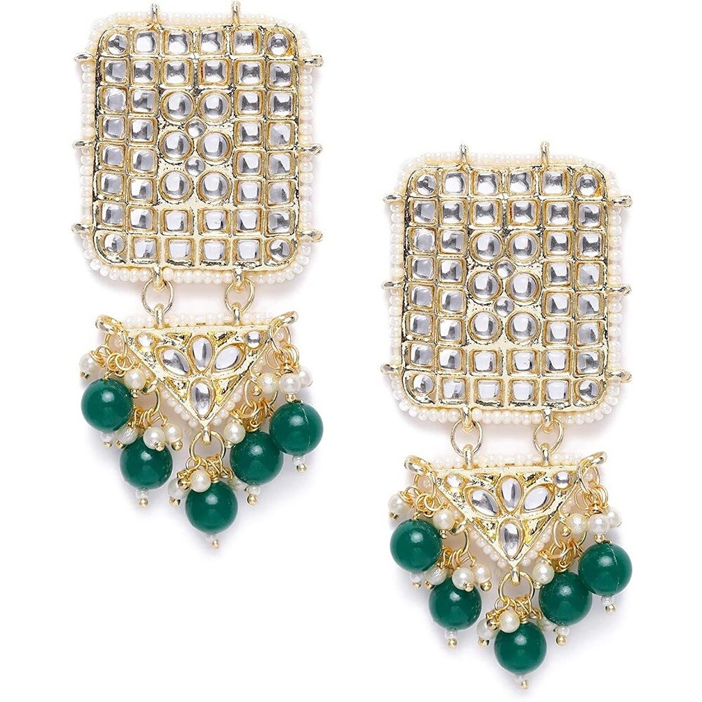 ZAVERI PEARLS Green Beads Traditional Kundan Choker Necklace Earring & Maangtikka Set For Women-ZPFK10304
