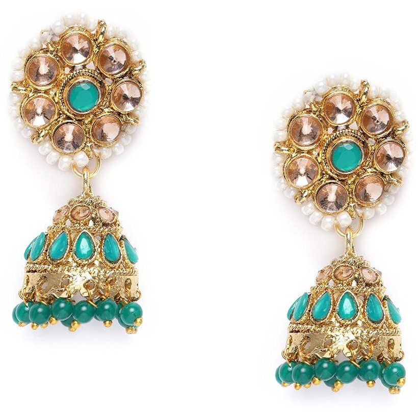 ZAVERI PEARLS Green Stones Ethnic Pearls Patta Choker Necklace Earring & Maangtikka Set For Women-ZPFK10276