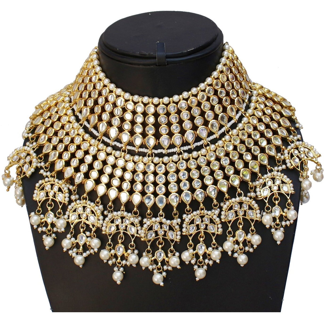 Lucky Jewellery Ethnic White Color Gold Plating Padmavat Jewelry Kundan Necklace Set for Girls & Women (4200-QSK-564-W)
