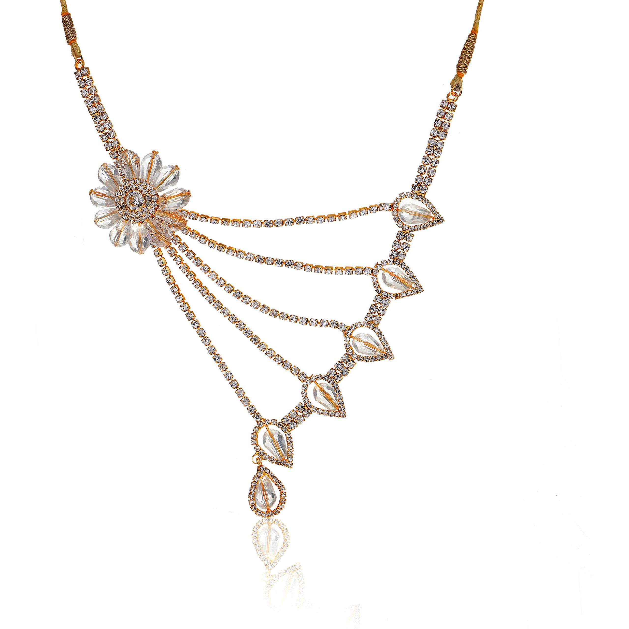 Zukhruf Jewellery Set for Women White diamond Flower Pendant Necklace with Earrings for Women & Girls (Gift) Tribal Necklace Jewellery Beads Necklace (Gold White)