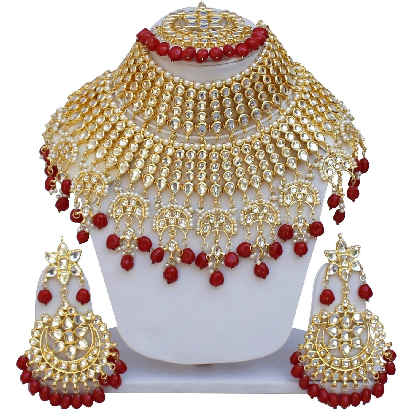 Lucky Jewellery Ethnic Maroon Color Gold Plating Padmavat Jewelry Kundan Necklace Set for Girls & Women (4200-QSK-564-M)