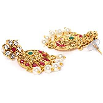 ZAVERI PEARLS Green & Pink Stones Traditional Pearls Choker Necklace & Earring Set For Women-ZPFK9556