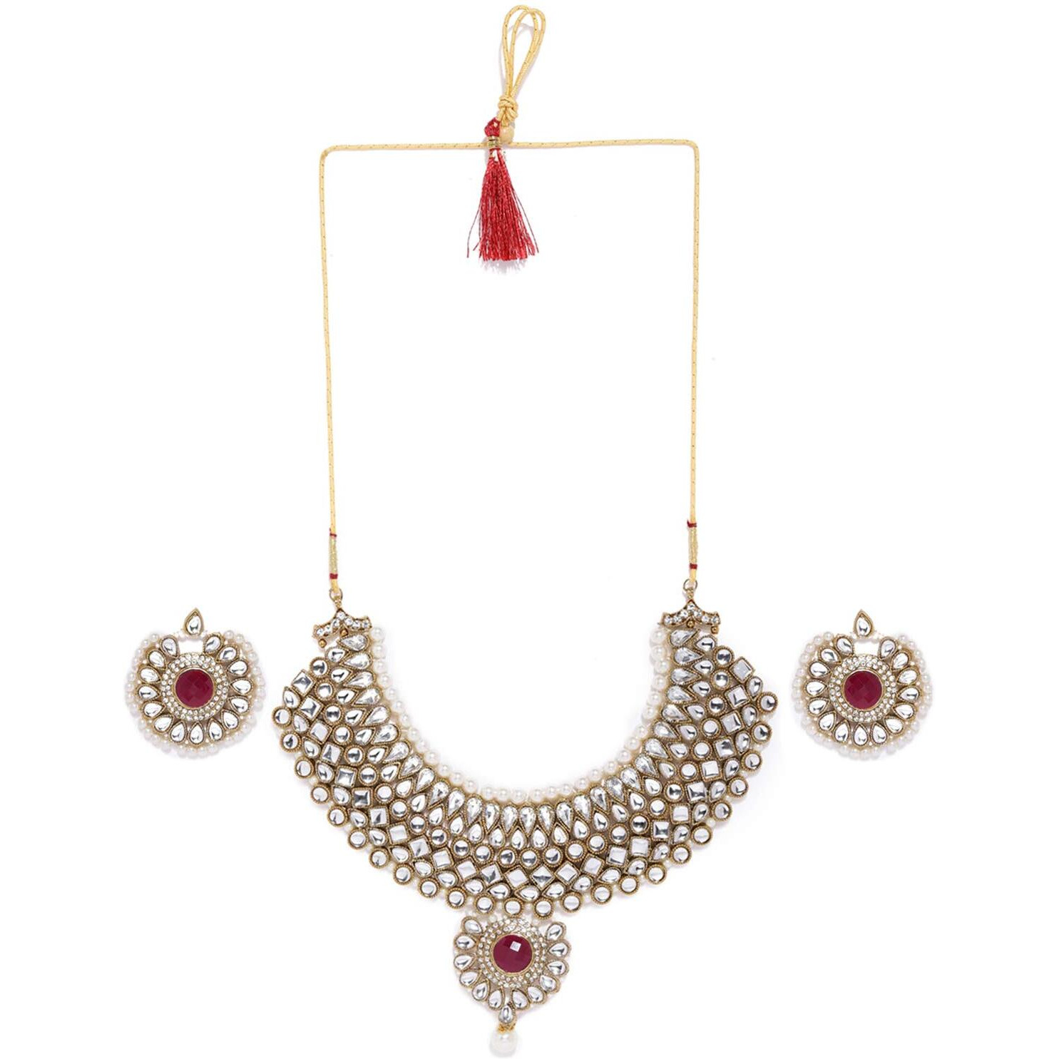 ZAVERI PEARLS Ethnic Kundan & Pearls Bridal Choker Necklace Set For Women-ZPFK8717