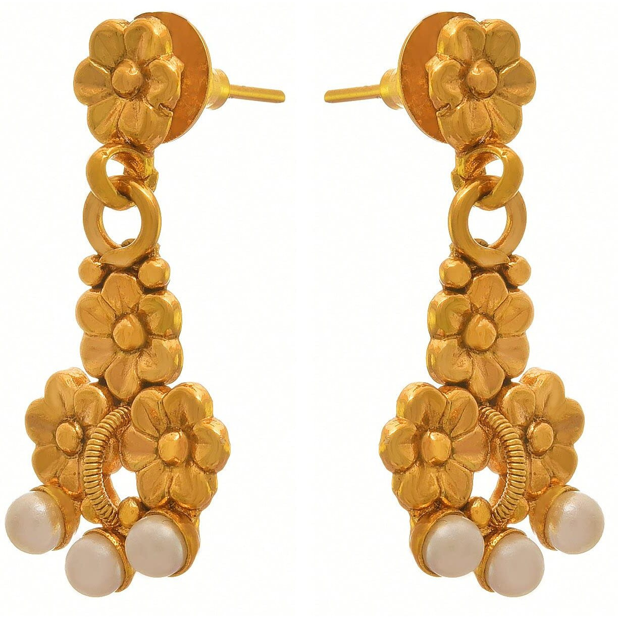 JFL - Jewellery for Less Traditional Ethnic One gm Gold Plated Floral Flower Pearls Designer Necklace Set with Earring for Women and Girls,Valentine