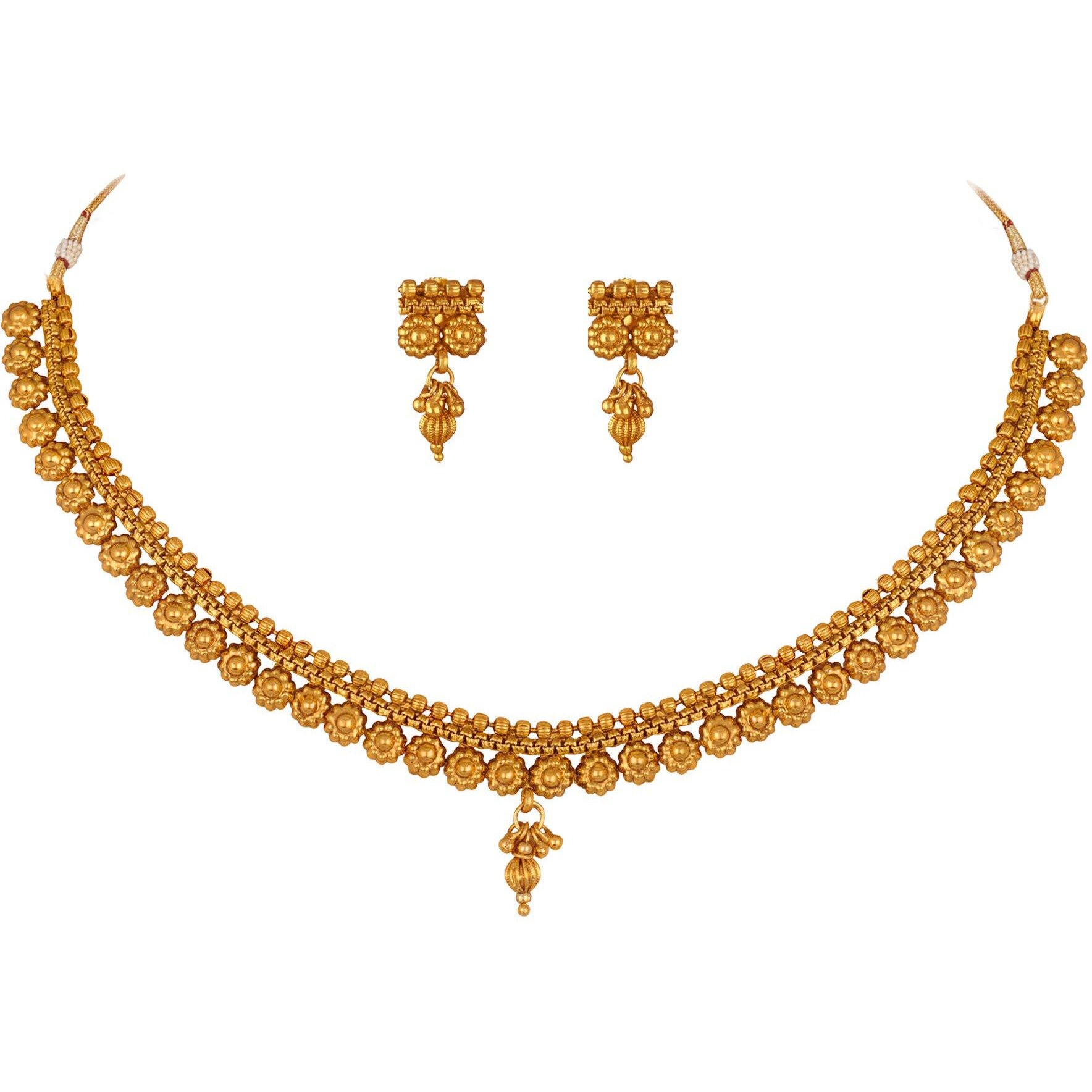 JFL - Jewellery for Less Traditional Gold Plated Floral Designer Necklace Set with Adjustable Thread for Women.,Valentine