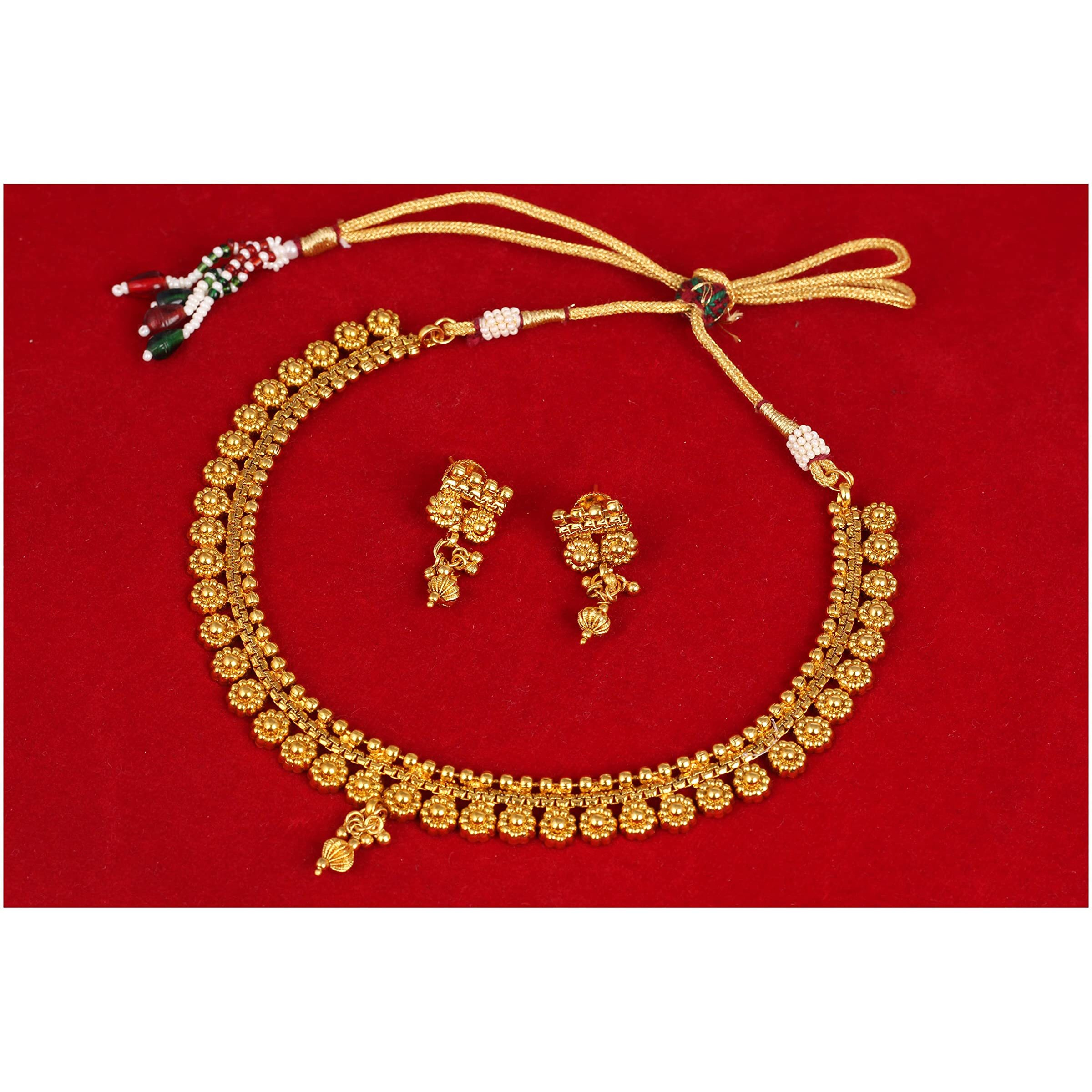 JFL - Jewellery for Less Traditional Gold Plated Floral Designer Necklace Set with Adjustable Thread for Women.,Valentine