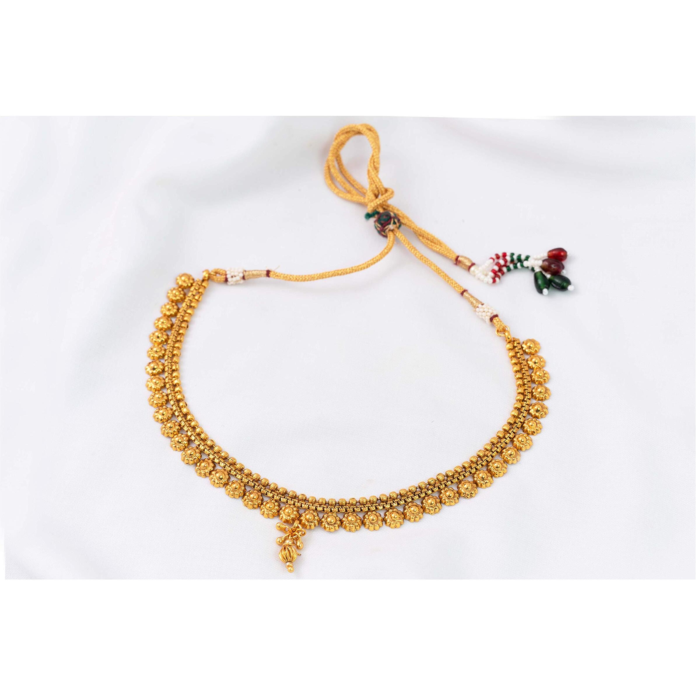 JFL - Jewellery for Less Traditional Gold Plated Floral Designer Necklace Set with Adjustable Thread for Women.,Valentine