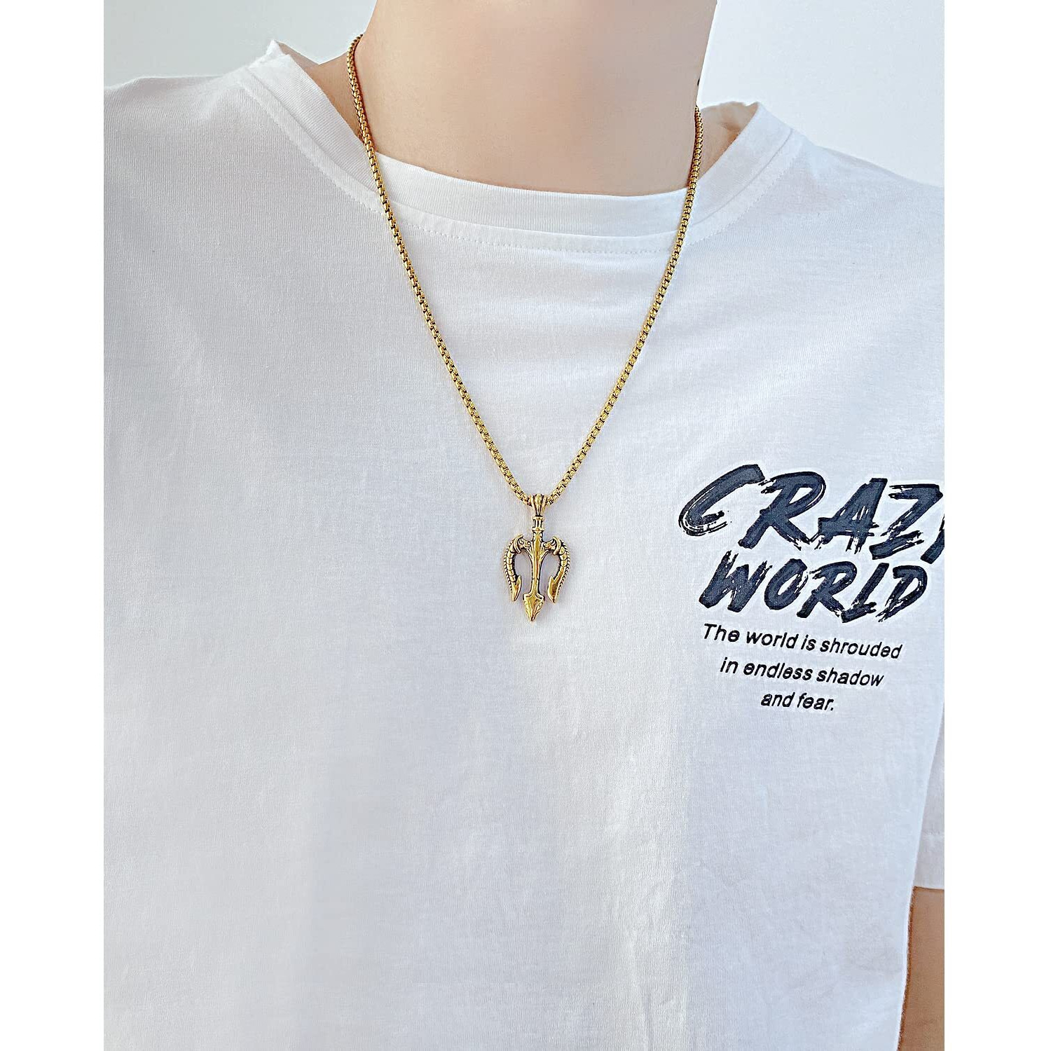 Asma Jewel House Poseidon Trident Neptune Pendant Stainles Steel Ancient Greece Amulet Necklace for Men,Gift for Sailor for Men/Boys (Black) (Gold)