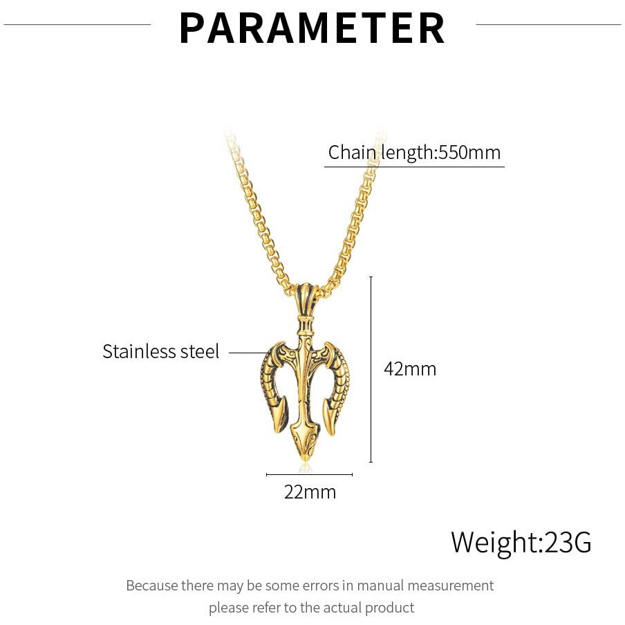 Asma Jewel House Poseidon Trident Neptune Pendant Stainles Steel Ancient Greece Amulet Necklace for Men,Gift for Sailor for Men/Boys (Black) (Gold)