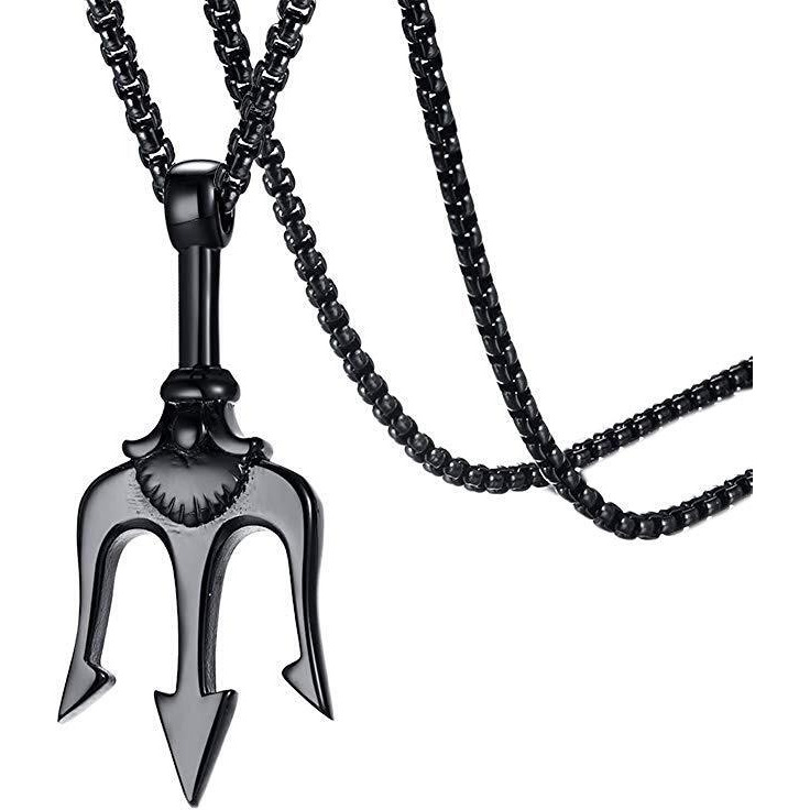 Asma Jewel House Poseidon Trident Neptune Pendant Trishool Stainless Steel Ancient Greece Amulet Necklace for Men | Gift for Sailor for Men/Boys (Black)