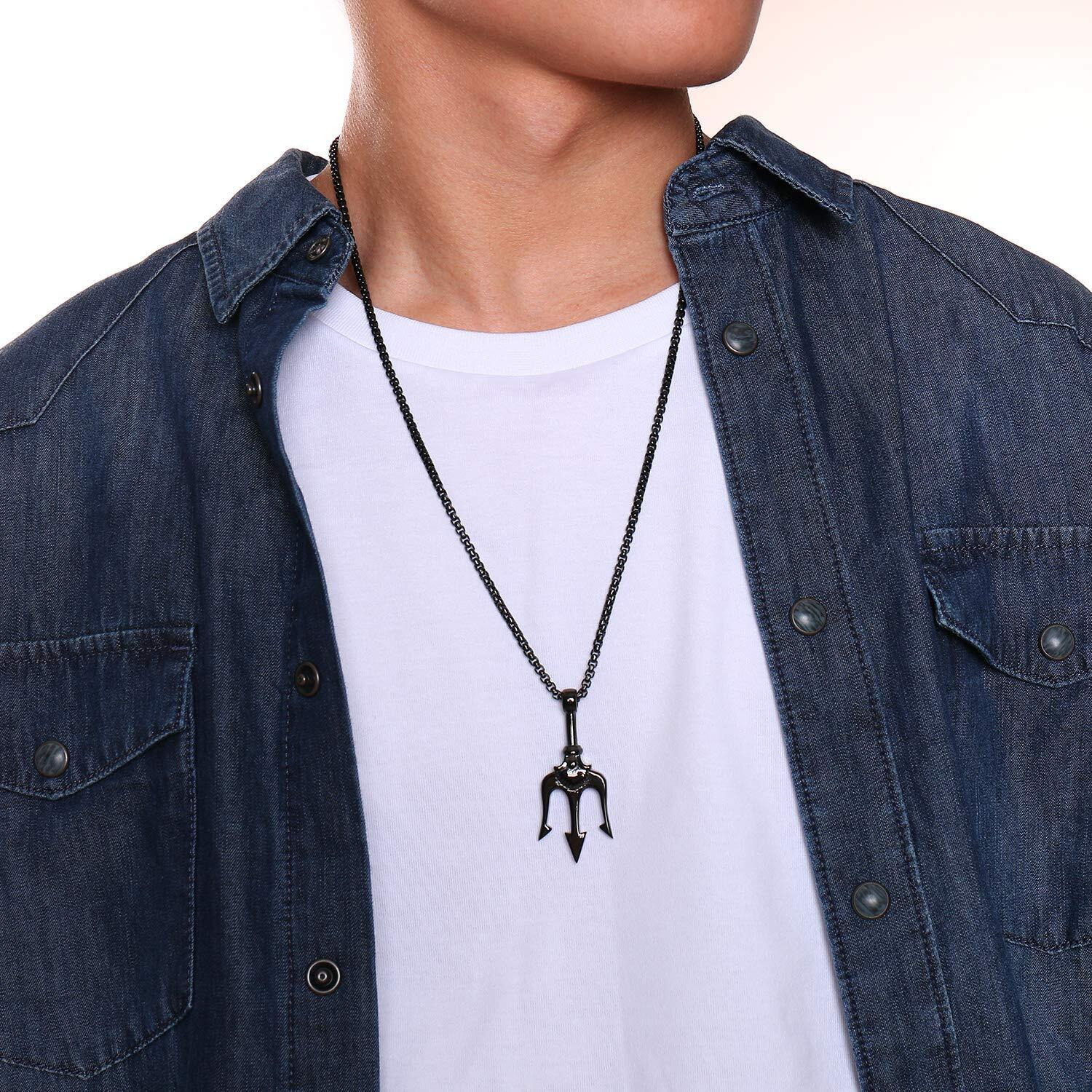 Asma Jewel House Poseidon Trident Neptune Pendant Trishool Stainless Steel Ancient Greece Amulet Necklace for Men | Gift for Sailor for Men/Boys (Black)