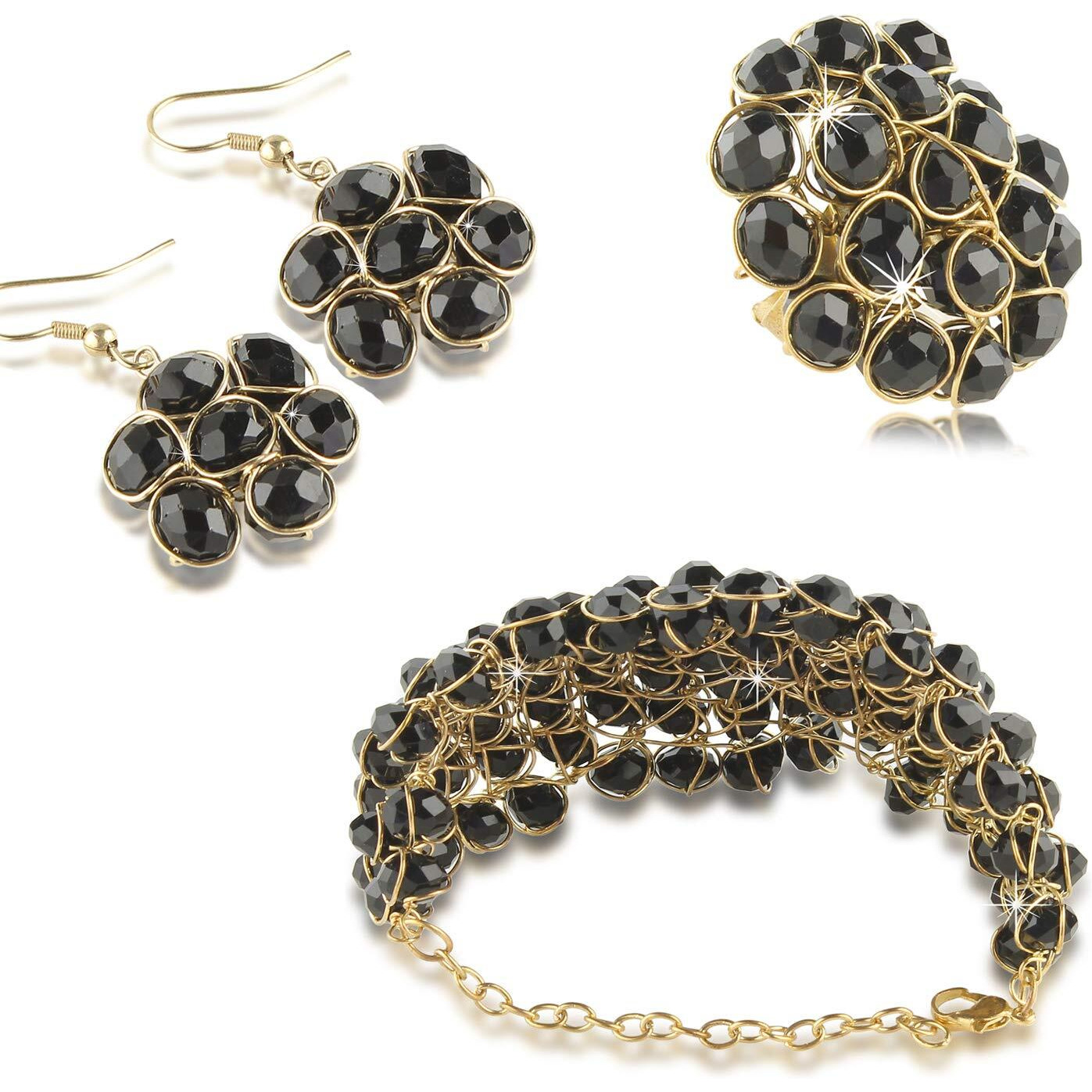 Yellow Chimes Stylish Crystal Beads COMBO Bracelet Earrings Ring Set for Women and Girls