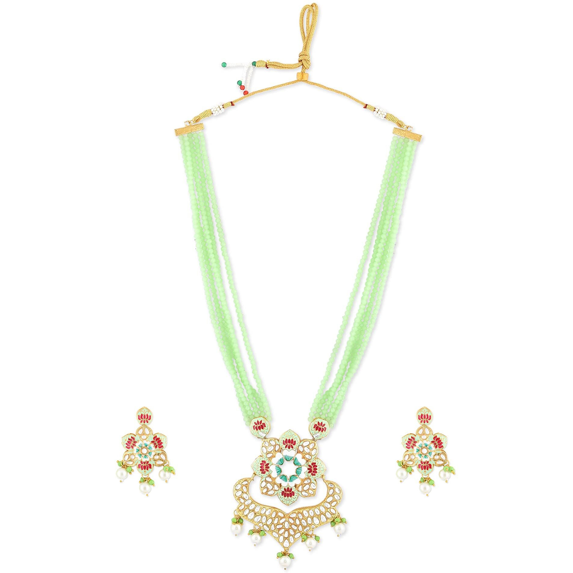 ZAVERI PEARLS Multicolor meenakari Multistrand crystal Necklace & Earring Set For Women-ZPFK11540