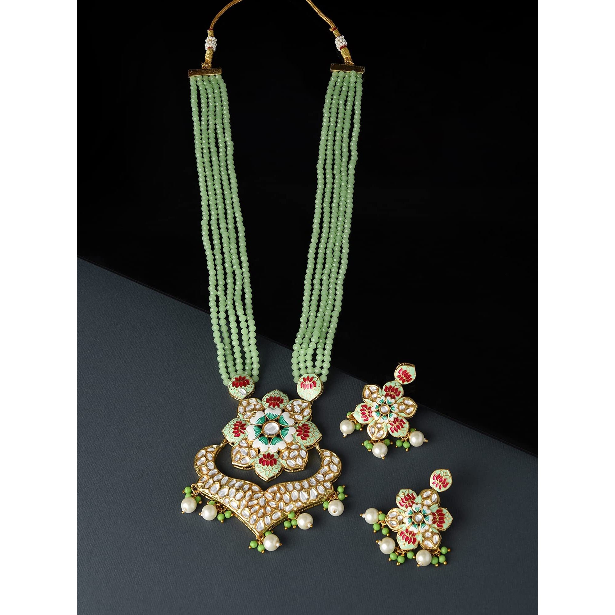 ZAVERI PEARLS Multicolor meenakari Multistrand crystal Necklace & Earring Set For Women-ZPFK11540