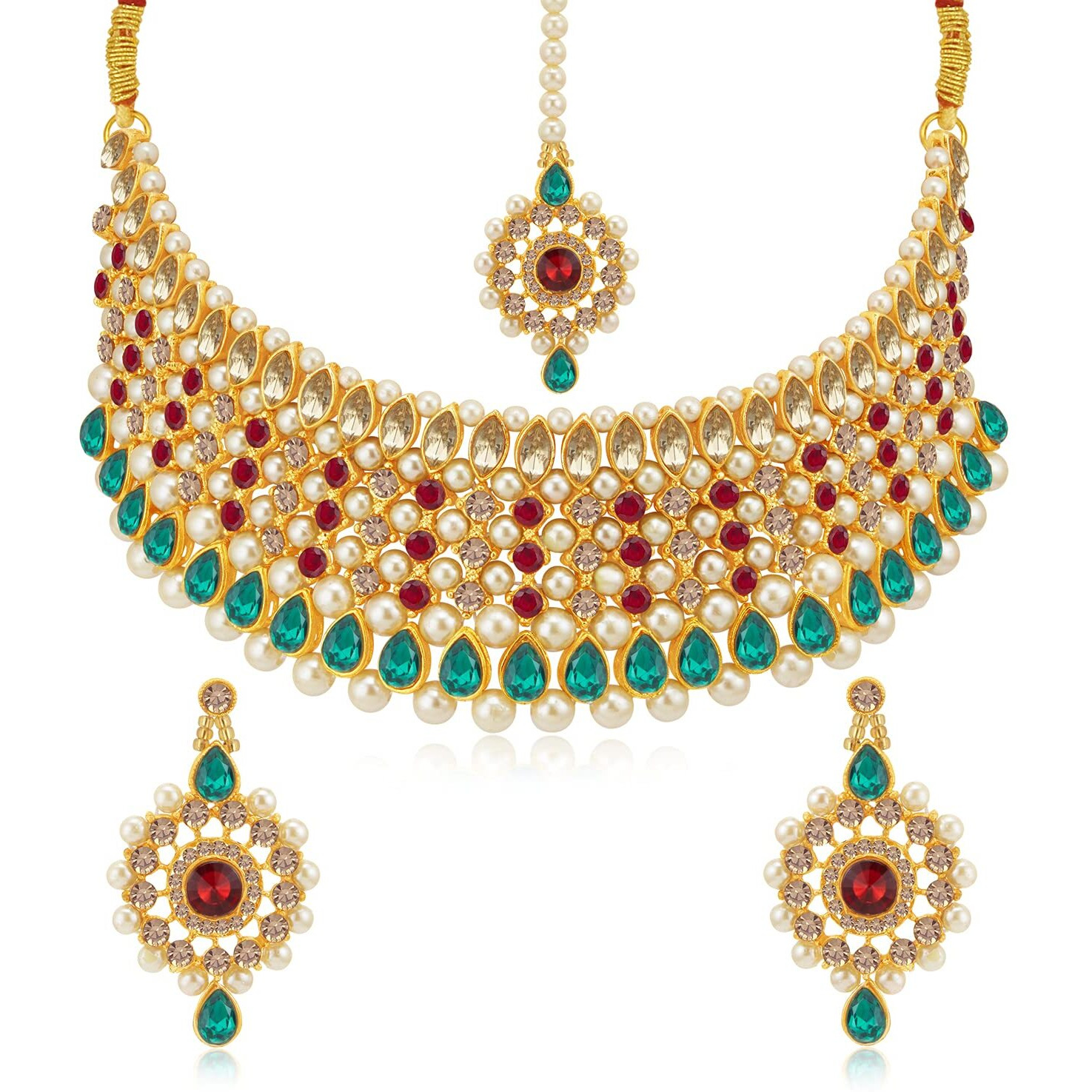 Sukkhi Sparkling Gold Plated Pearl Choker Necklace Set for Women (NS100569), Multi, Free Size