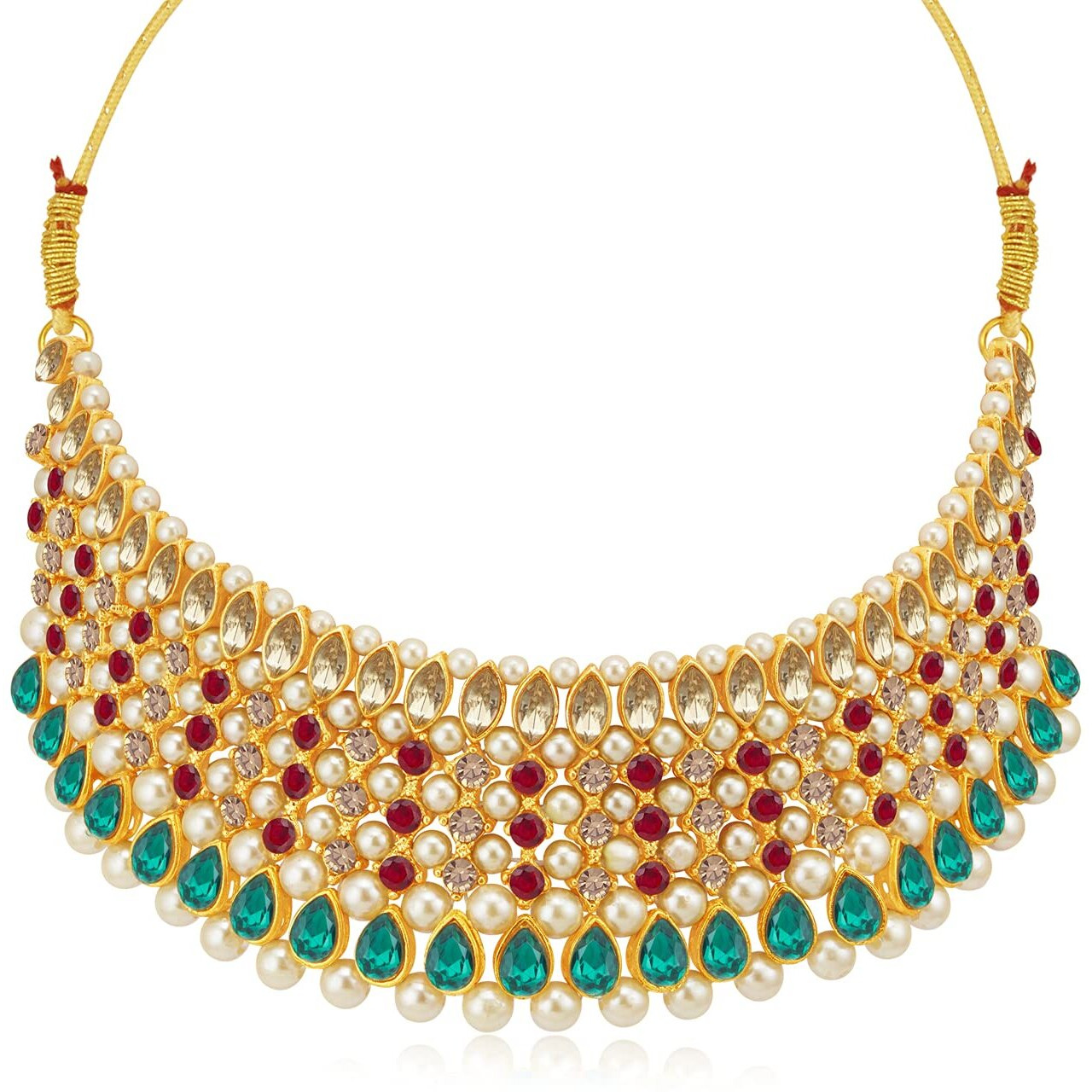 Sukkhi Sparkling Gold Plated Pearl Choker Necklace Set for Women (NS100569), Multi, Free Size