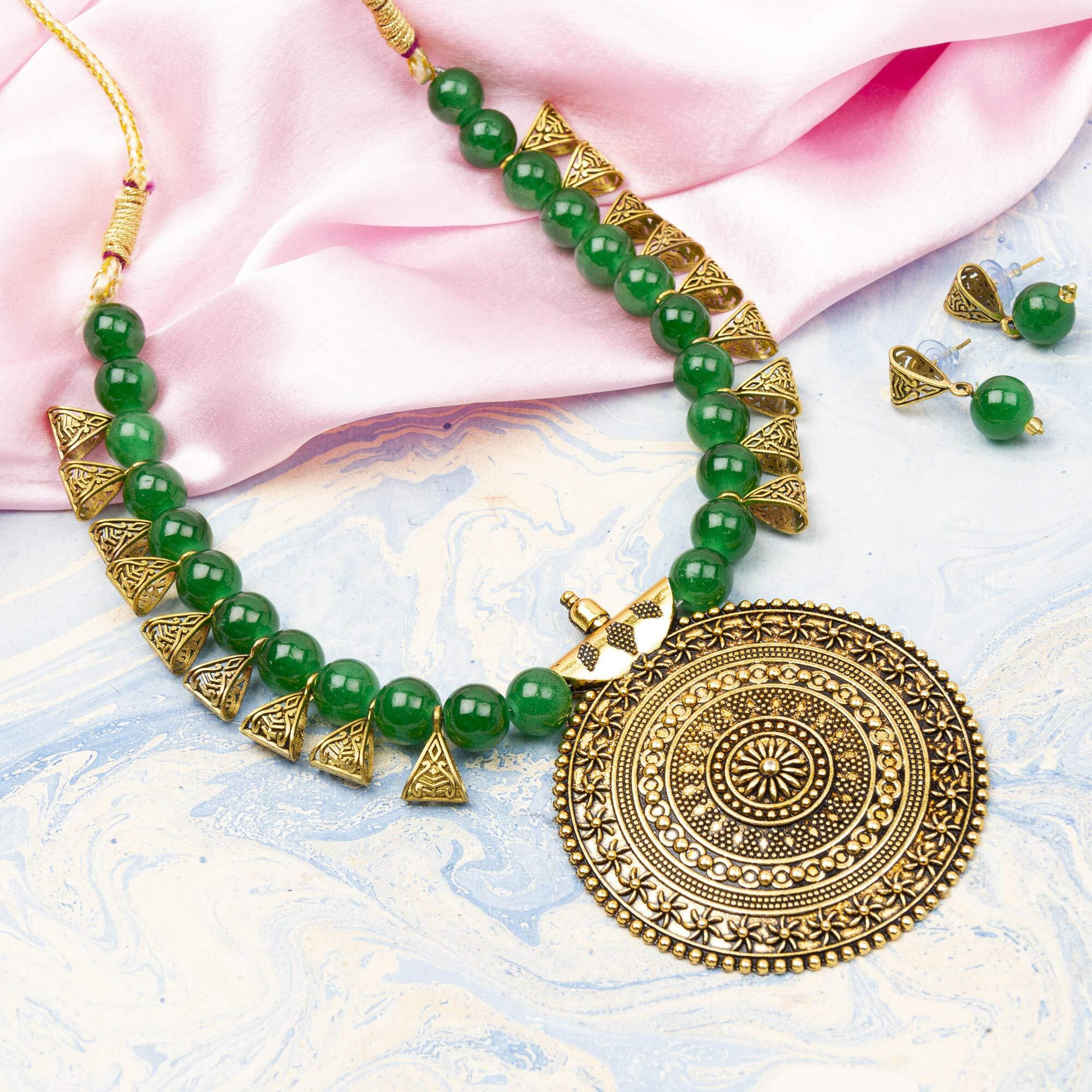 Jewels Galaxy Designer Beads Gold Plated Necklace Set Jewellery For Women (Style 4) (CT-NCKK-44003)