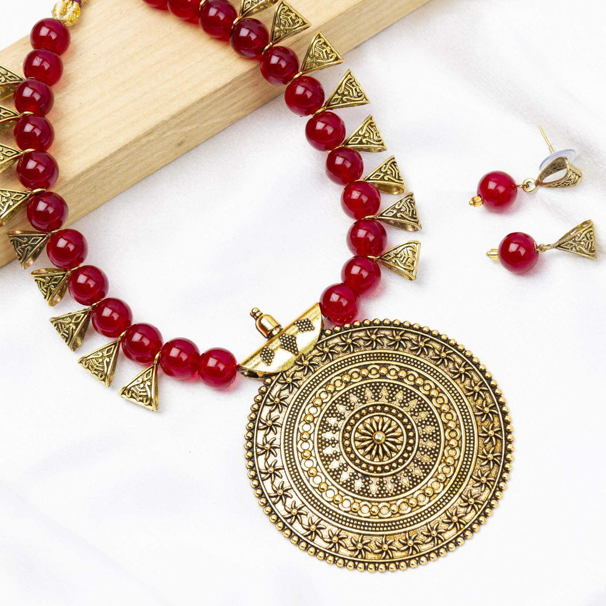 Jewels Galaxy Designer Beads Gold Plated Necklace Set Jewellery For Women (Style 3) (CT-NCKK-44002)