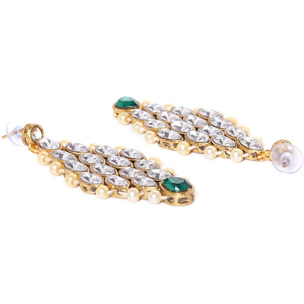 ZAVERI PEARLS Crystal Shine Green Stones Bridal Necklace, Earring & Maangtikka Set For Women-ZPFK9564